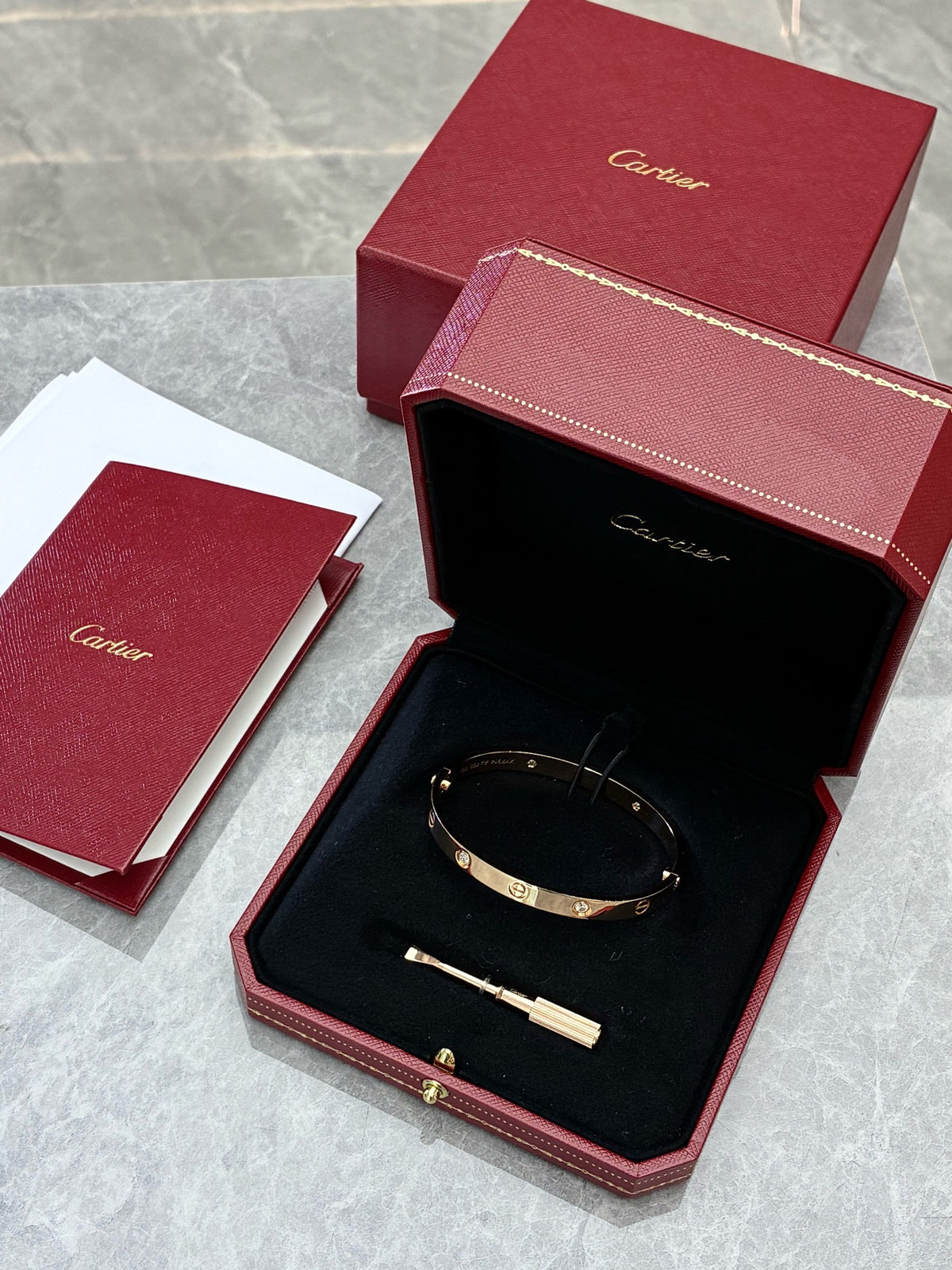 CARTIER Love Bracelet – 18K Rose Gold with Four Diamonds, Size 18, Excellent Pre-Owned