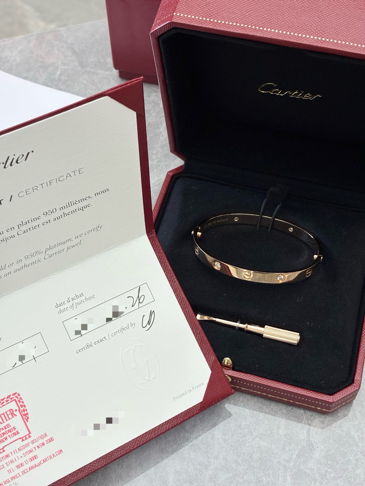 CARTIER Love Bracelet – 18K Rose Gold with Four Diamonds, Size 18, Excellent Pre-Owned