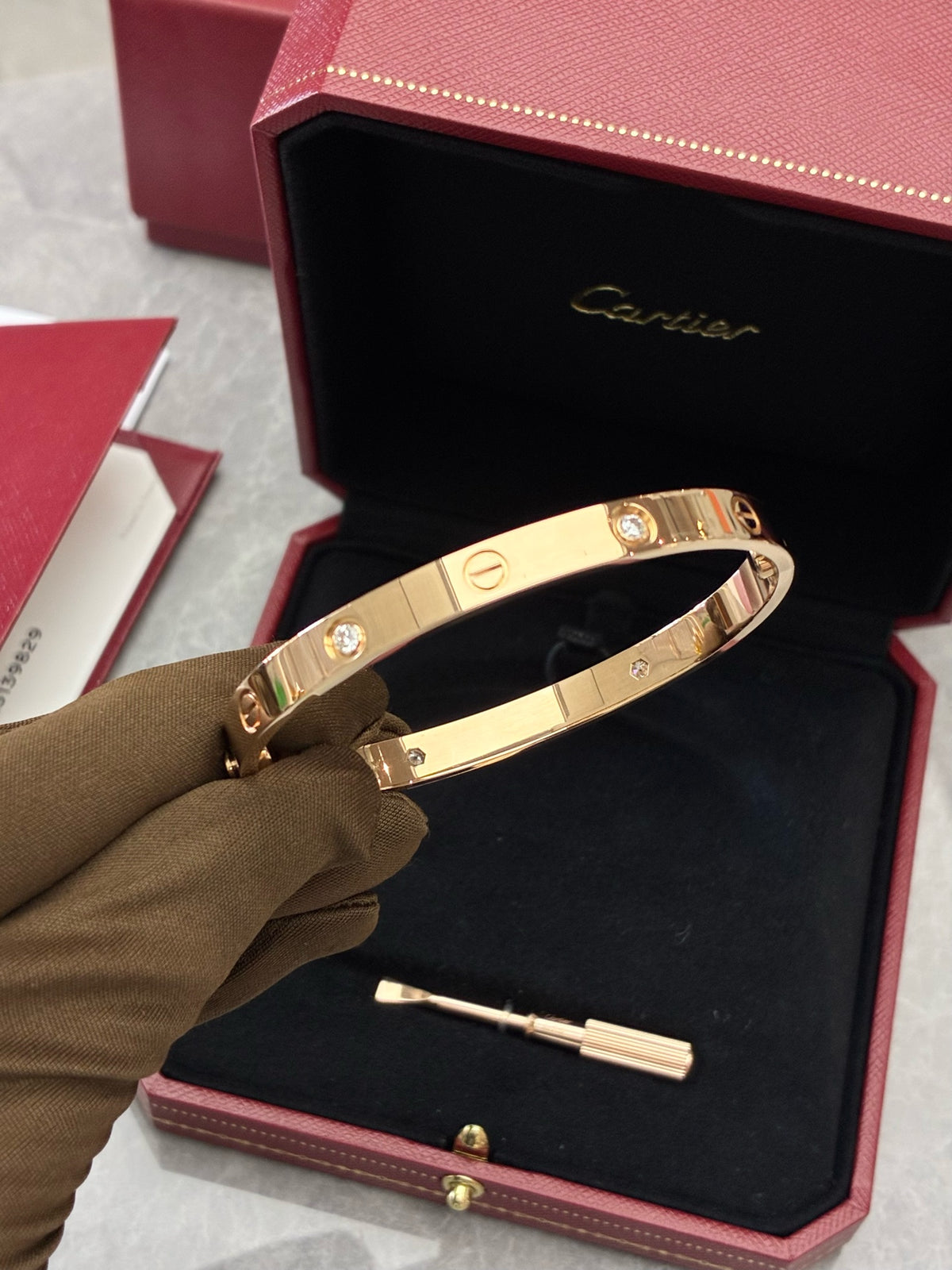 CARTIER Love Bracelet – 18K Rose Gold with Four Diamonds, Size 18, Excellent Pre-Owned
