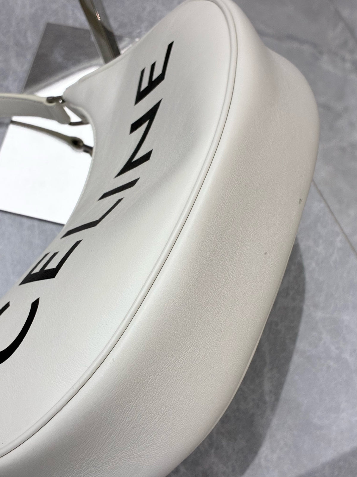 CELINE Ava Shoulder Bag – White Calfskin with Large Black CELINE Logo, Good Pre-Owned