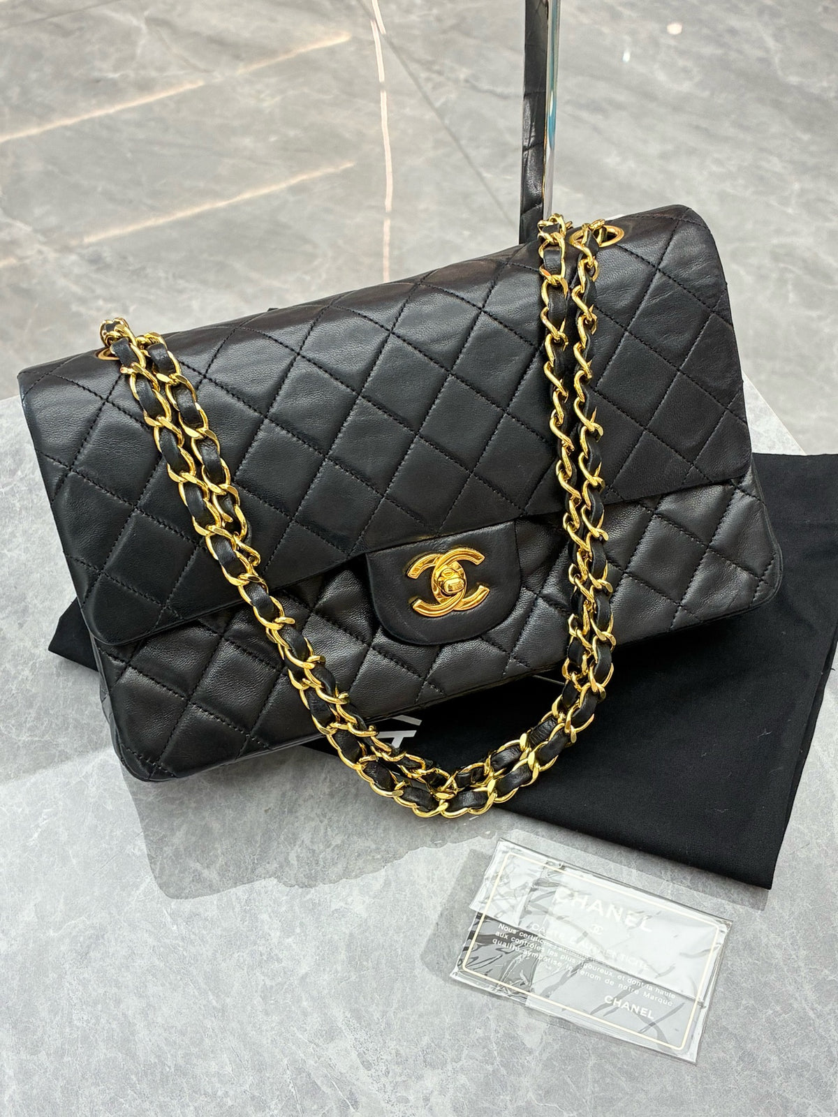 CHANEL Classic Flap Bag Medium – Black Quilted Lambskin with Gold-Tone CC and Chain Strap, Good Pre-Owned