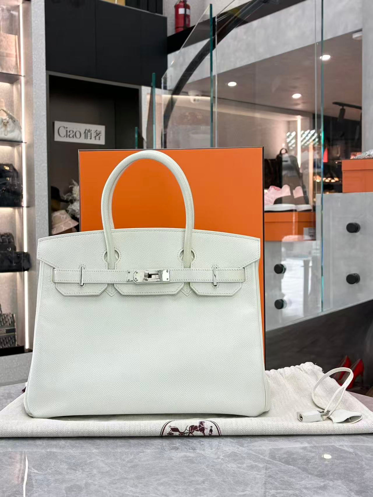 HERMÈS Birkin 30 – Blanc Epsom Leather with Palladium Hardware, M Stamp, Good Pre-Owned