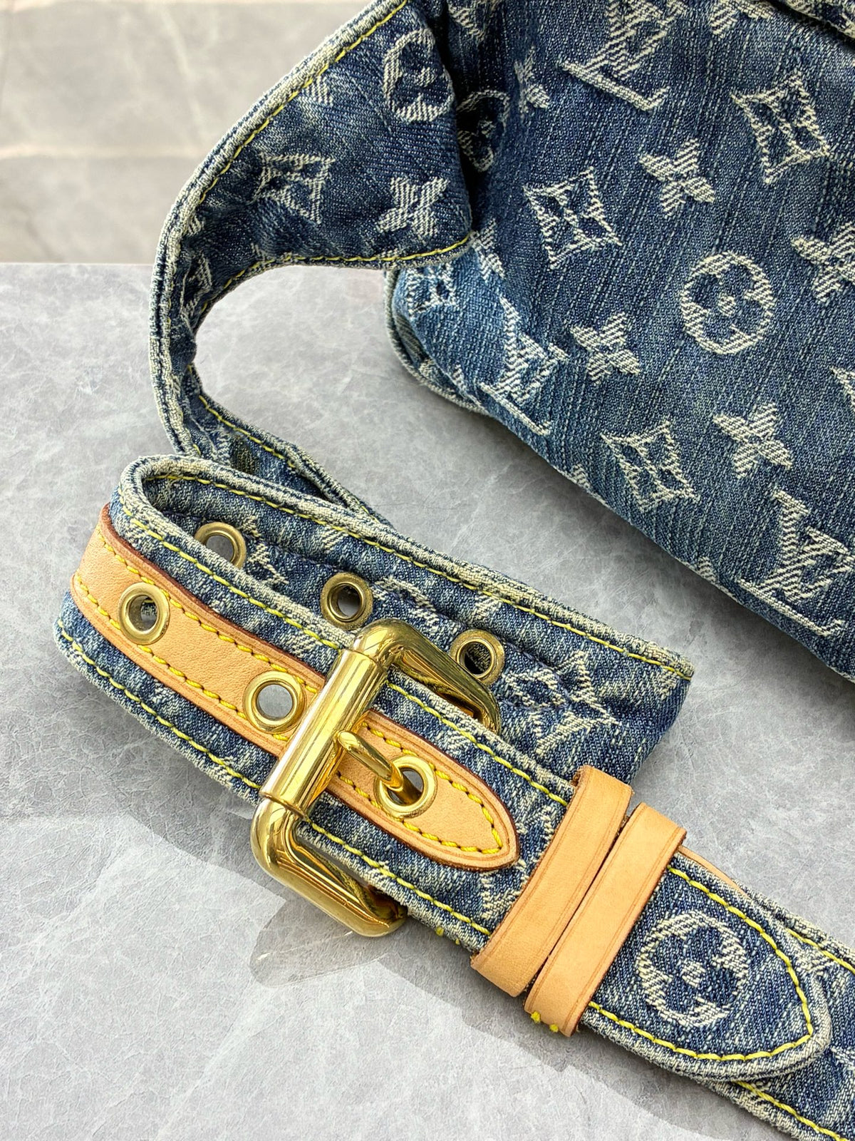 LOUIS VUITTON Denim Monogram Bustier Bag – Blue Denim with Vachetta Trim and Gold-Tone Clasp, Good Pre-Owned