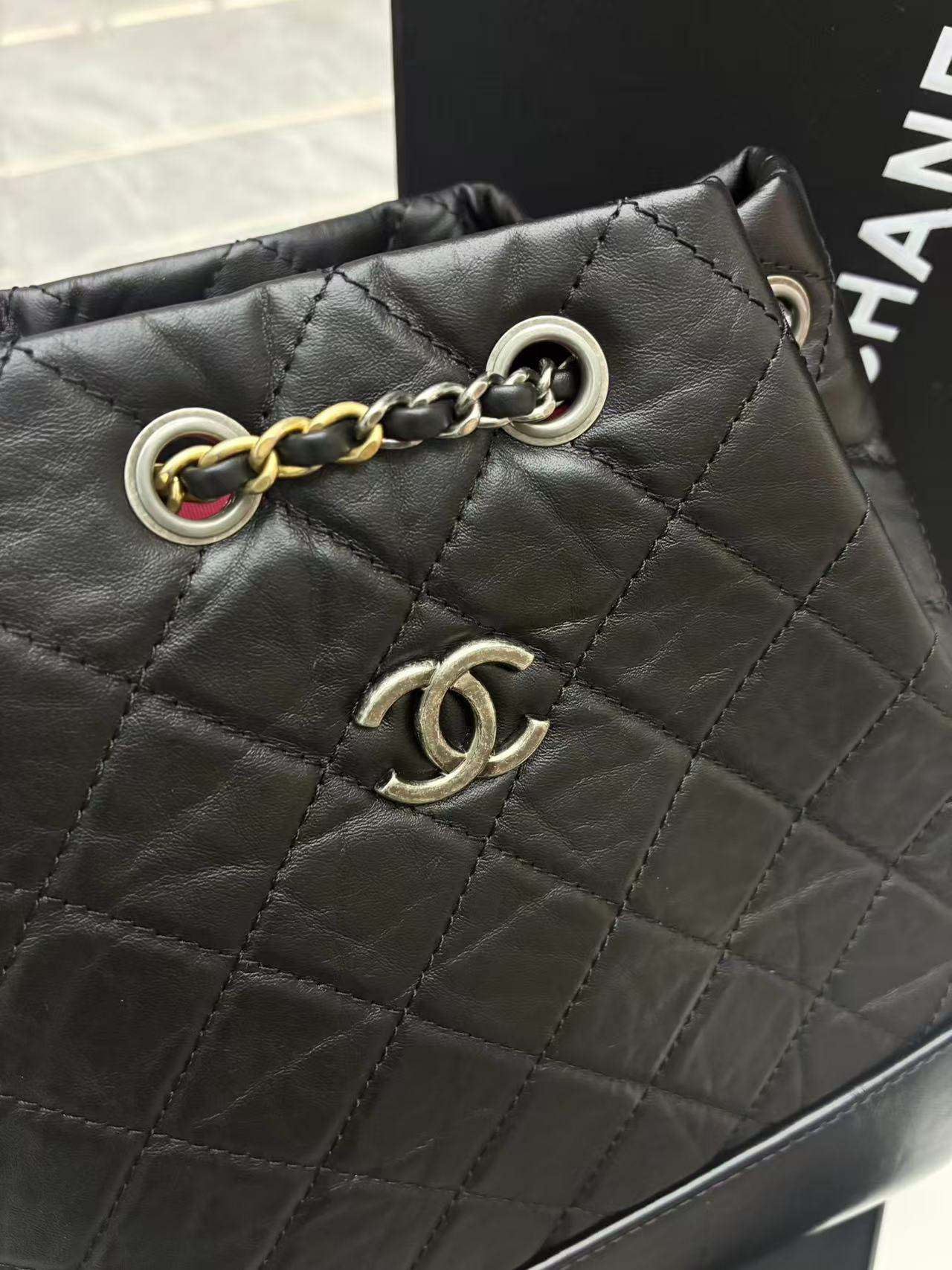 Chanel Gabrielle Backpack diamond-quilted black aged calfskin