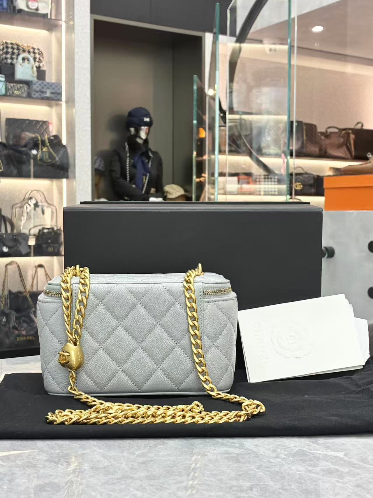 Chanel Quilted Vanity Case light blue
