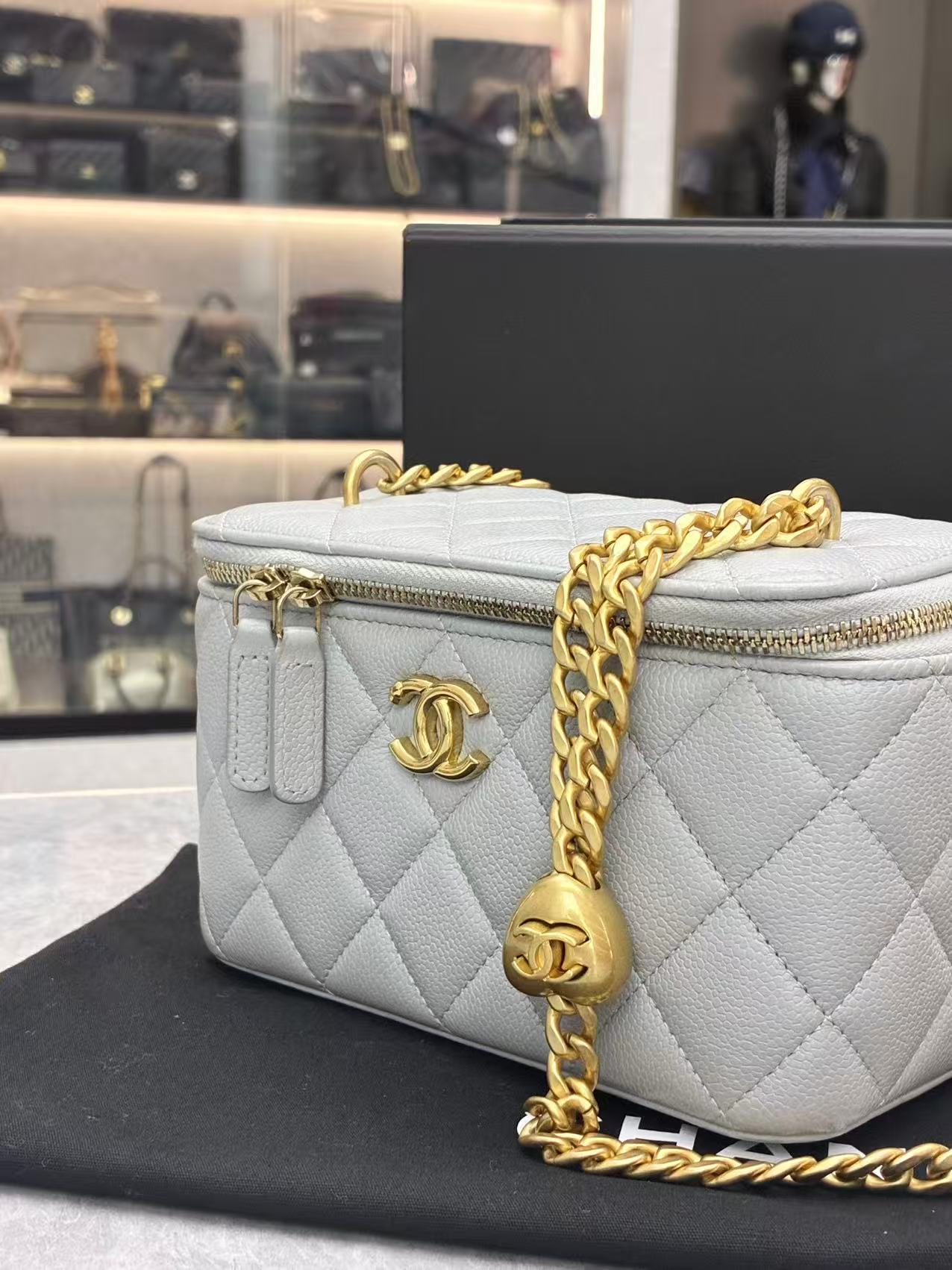Chanel Quilted Vanity Case light blue