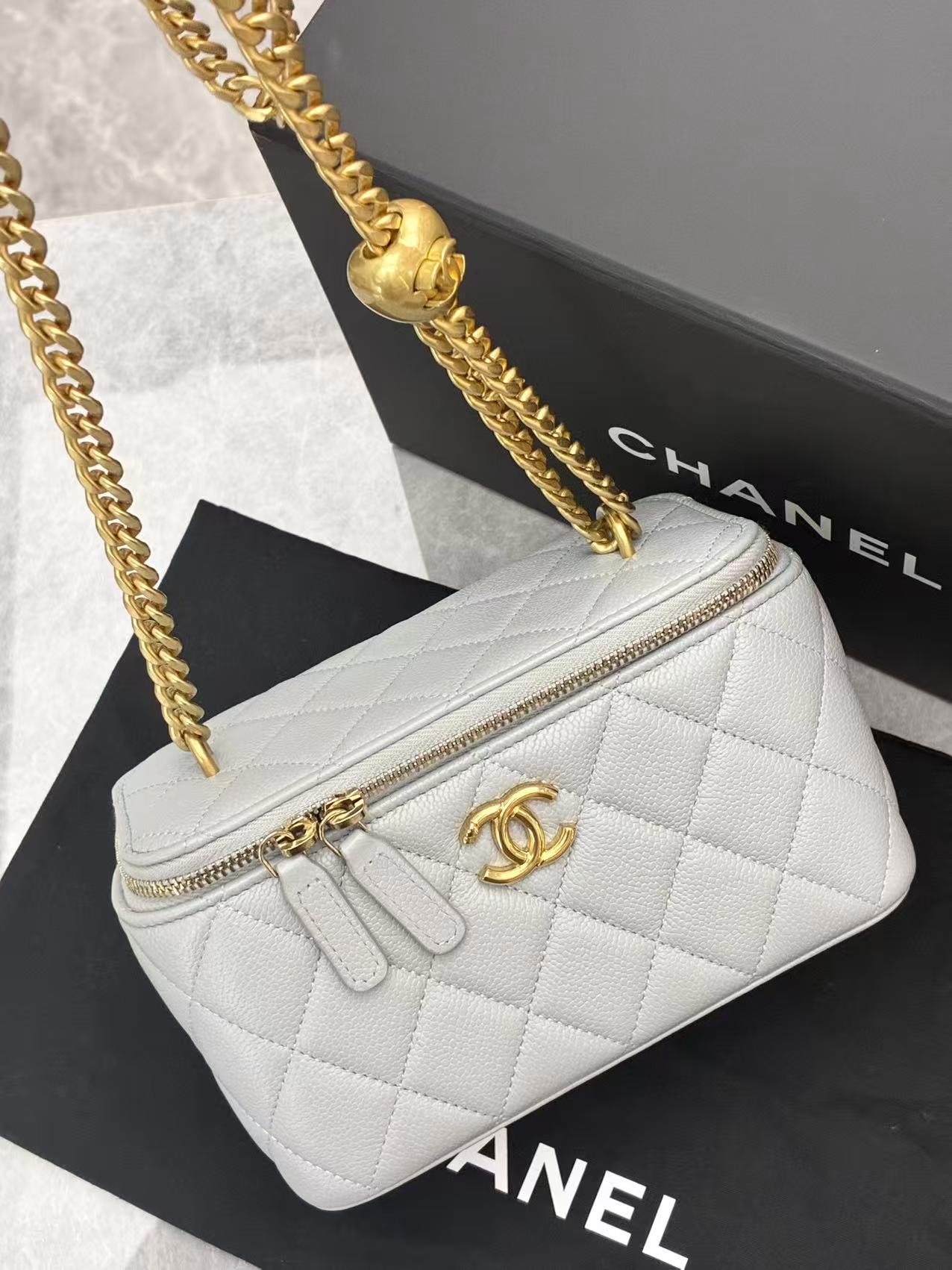 Chanel Quilted Vanity Case light blue