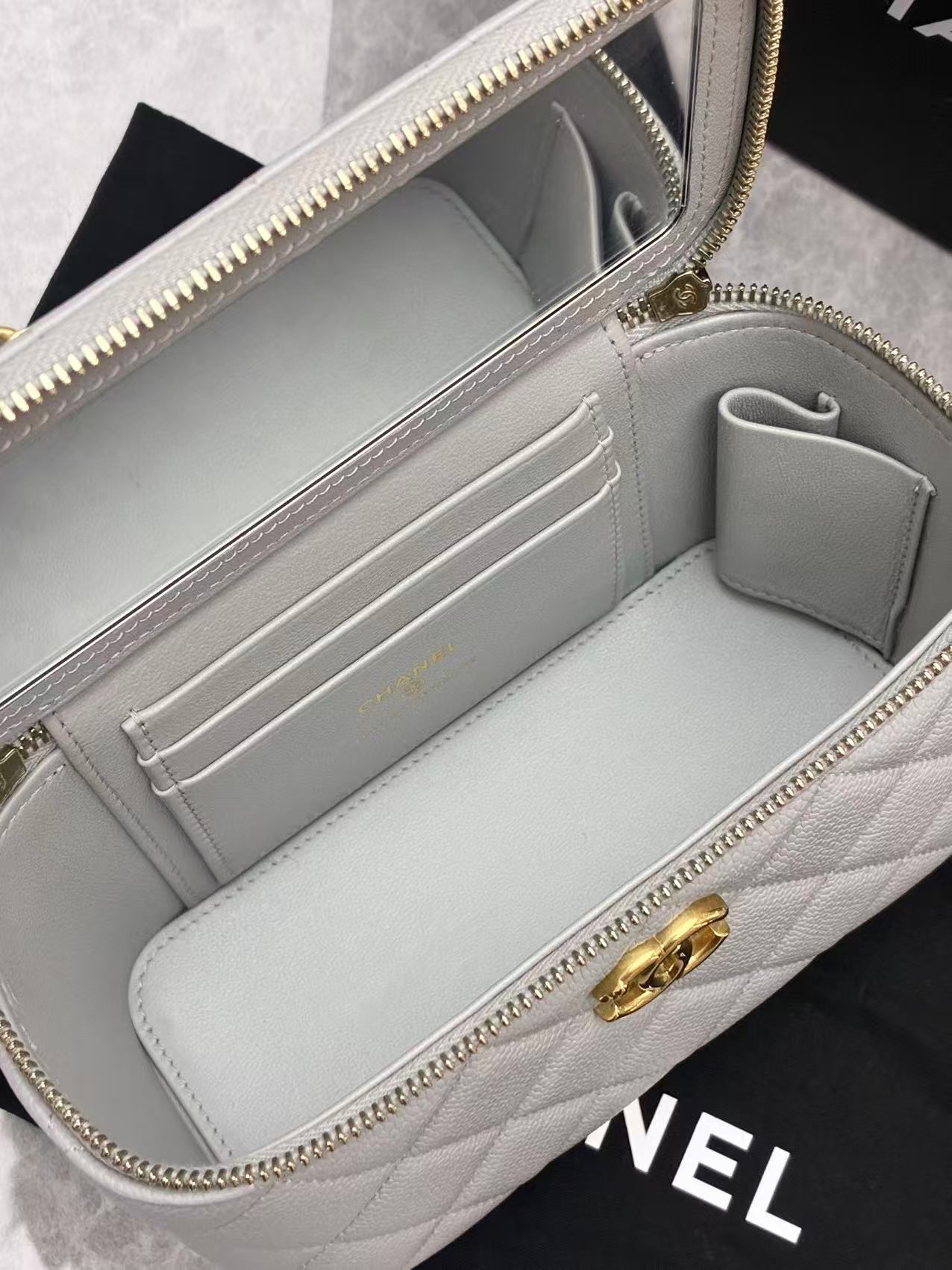 Chanel Quilted Vanity Case light blue