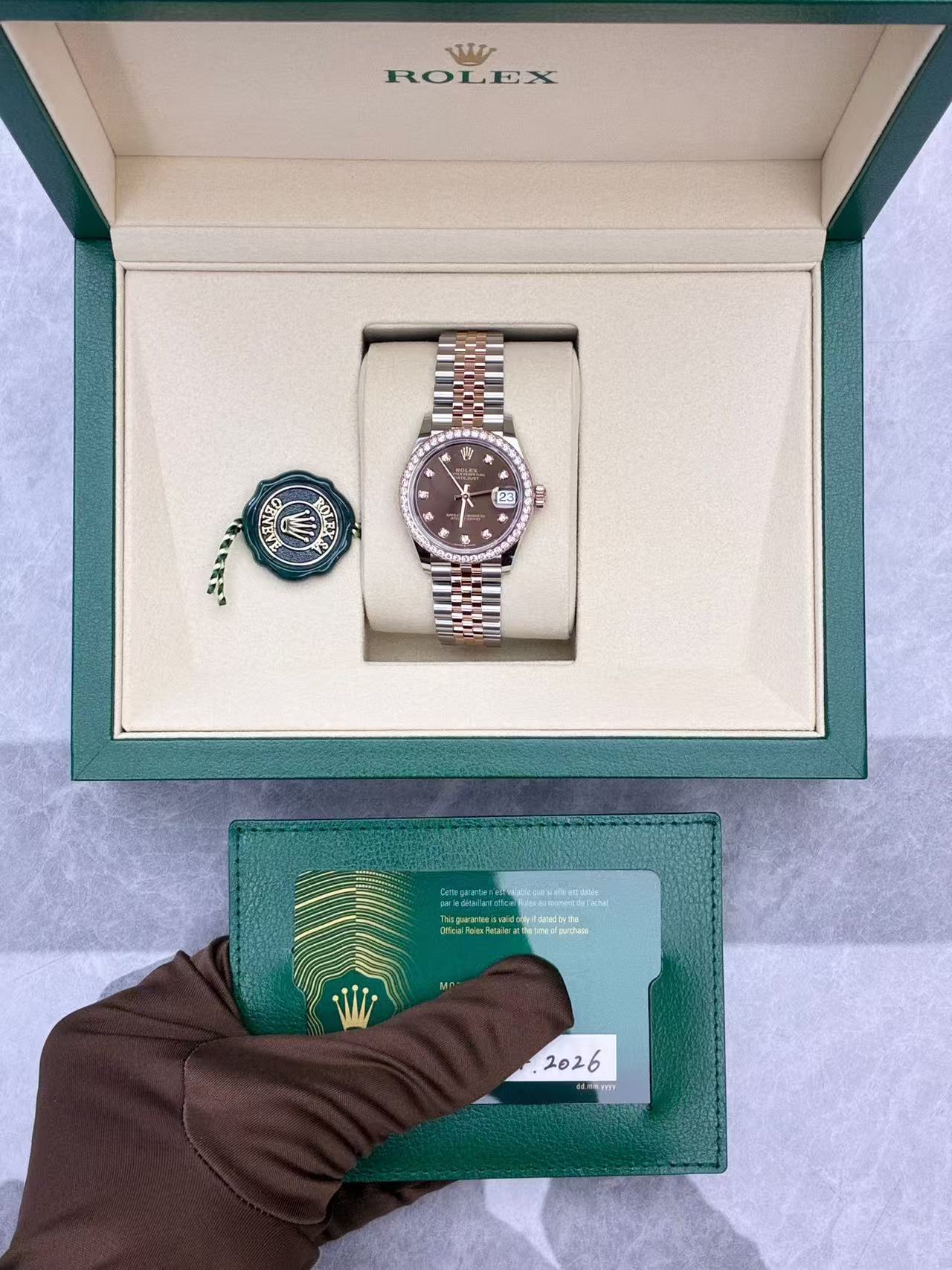 Datejust 31 Oyster, 31 mm, Oystersteel, Everose gold and diamonds