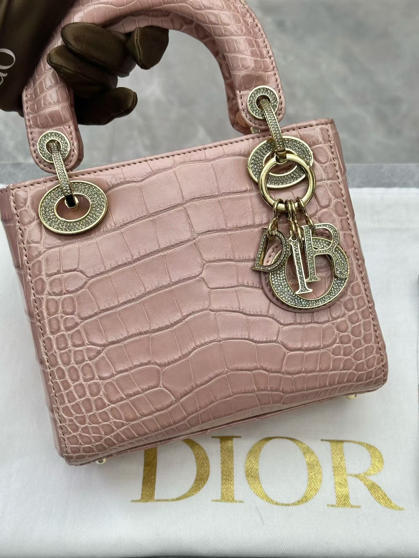 Dior Lady handbag pink alligator