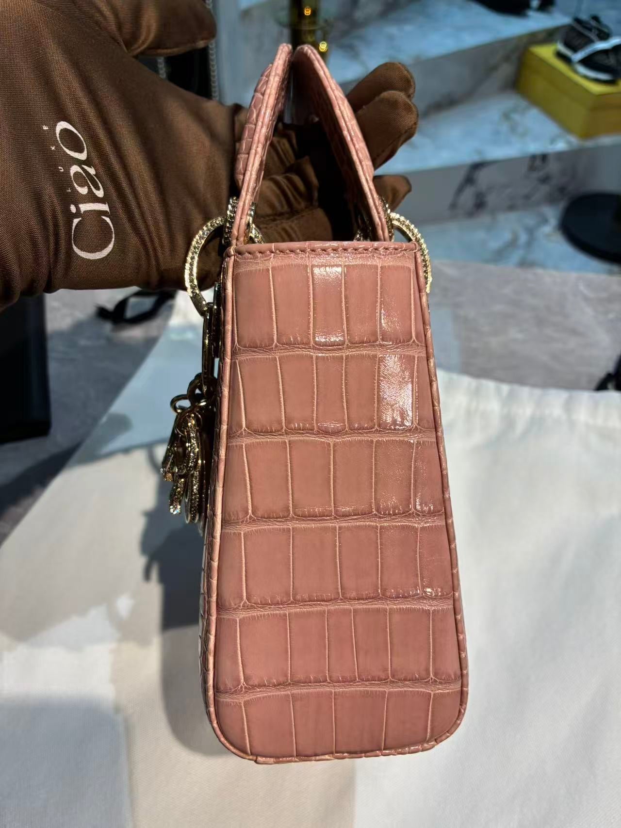 Dior Lady handbag pink alligator