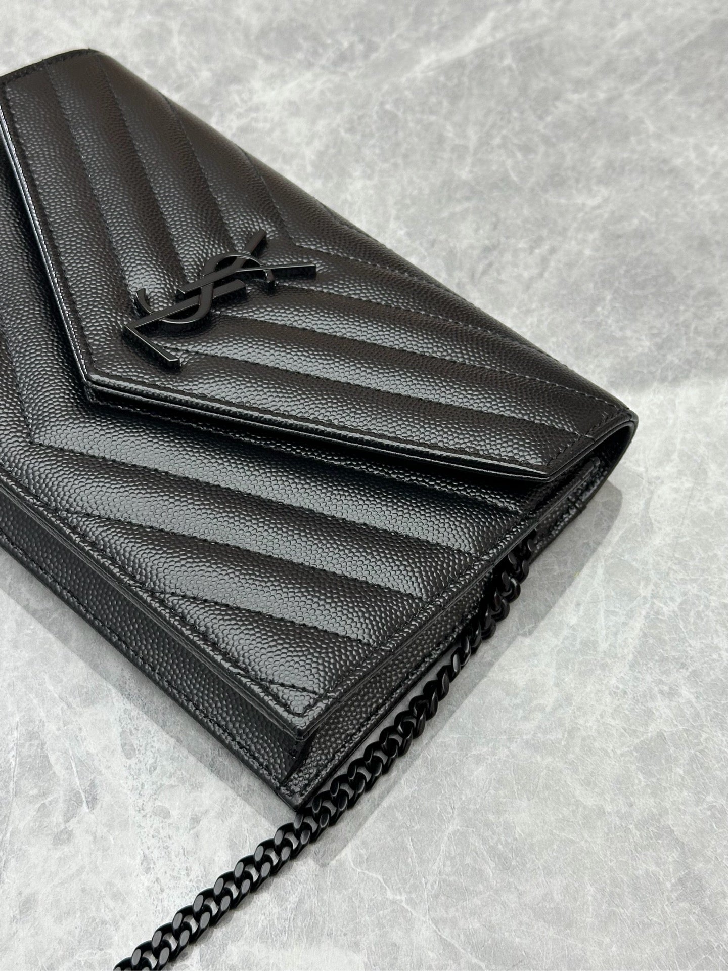 Saint Laurent Cassandre Matelassé Envelope Chain Wallet