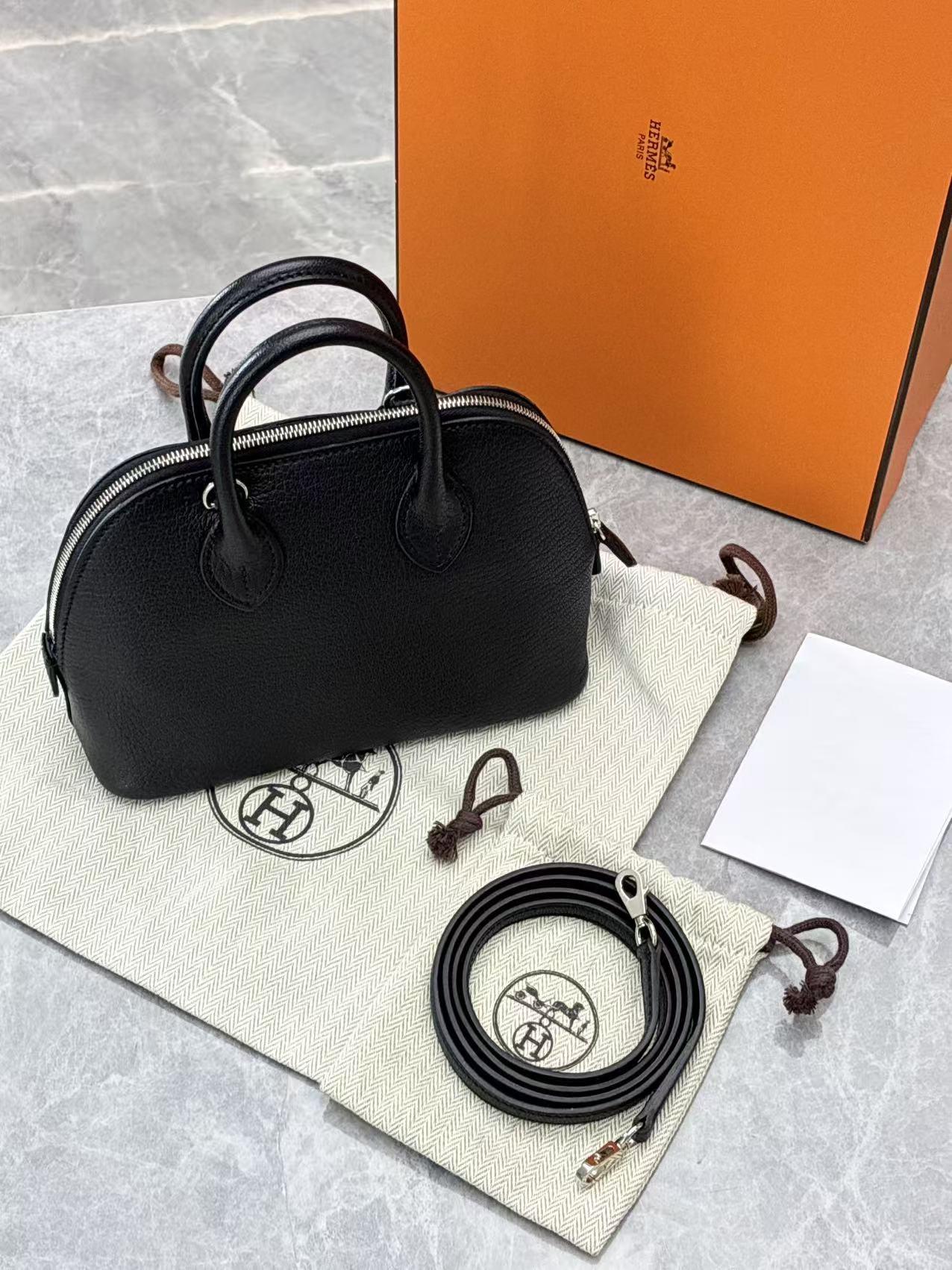 Hermes Bolide Mini Noir Chevre Chamkila W Stamp