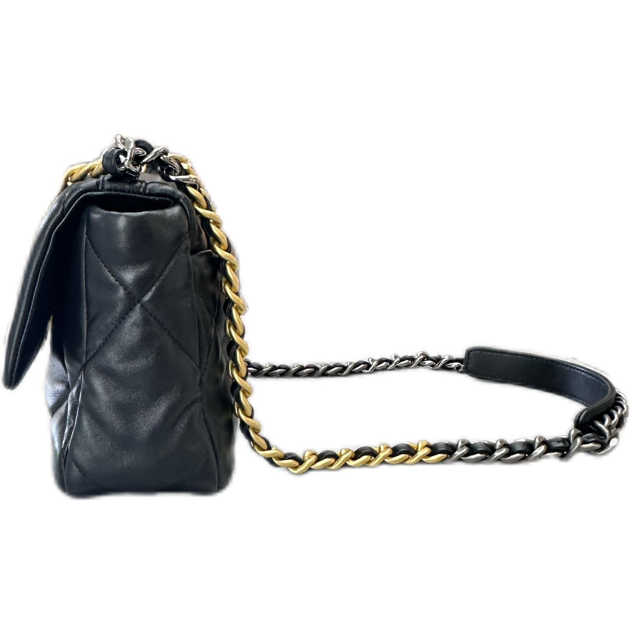 CHANEL 19 handbag goatskin material in GHW black