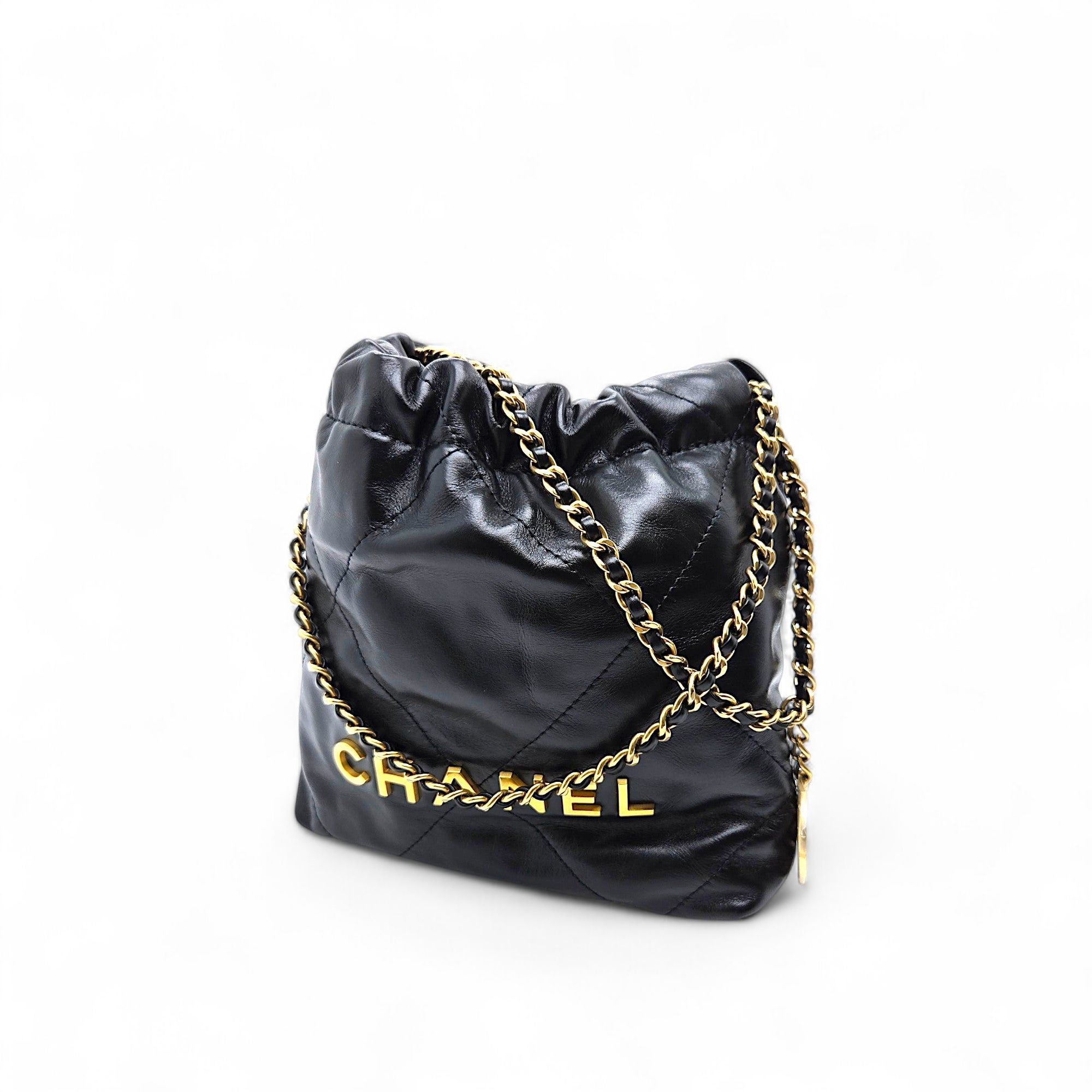 Chanel mini 22 bag shiny calfskin black (microchip)