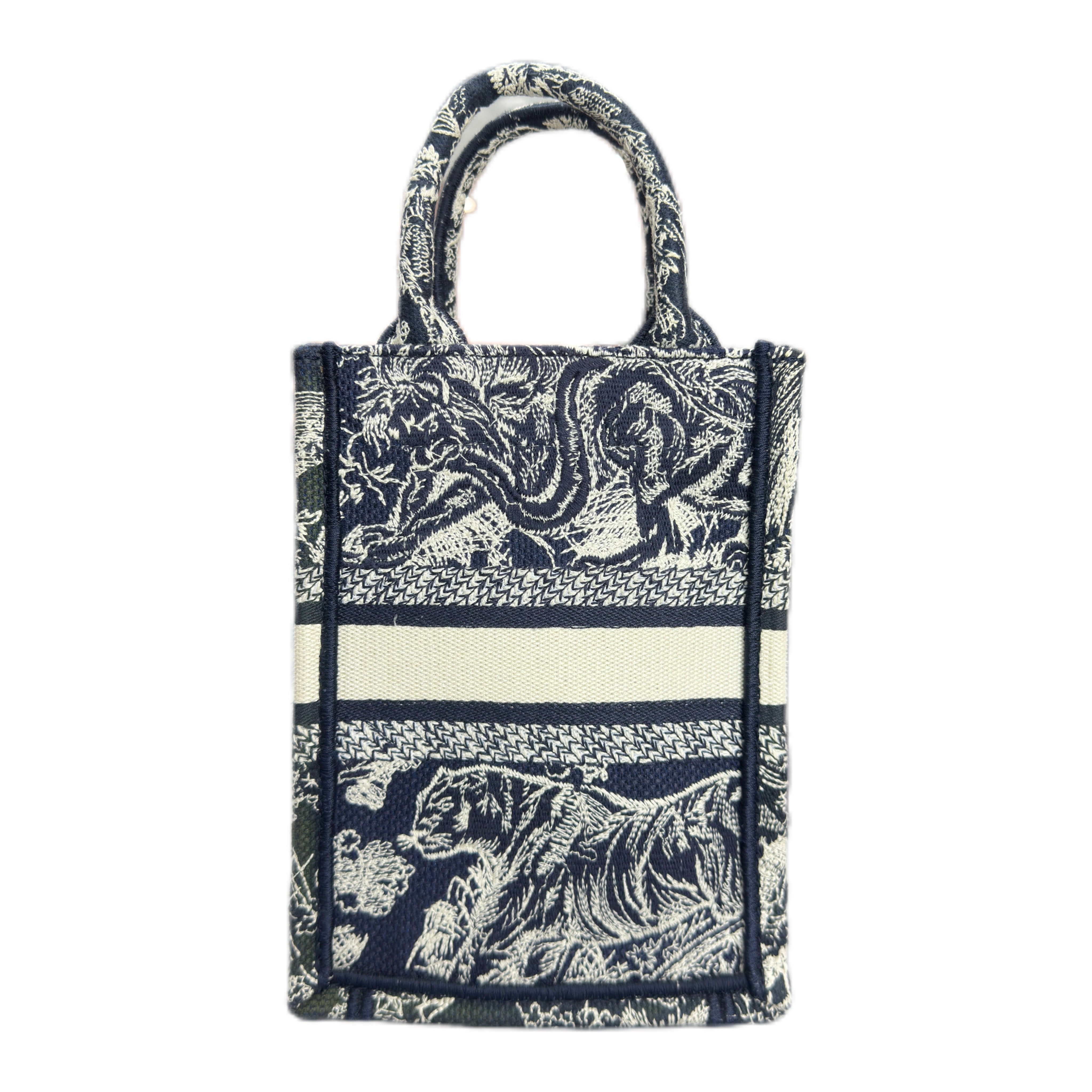 CHRISTIAN DIOR Mini Vertical Dior Book Tote (Black and White Embroidery)