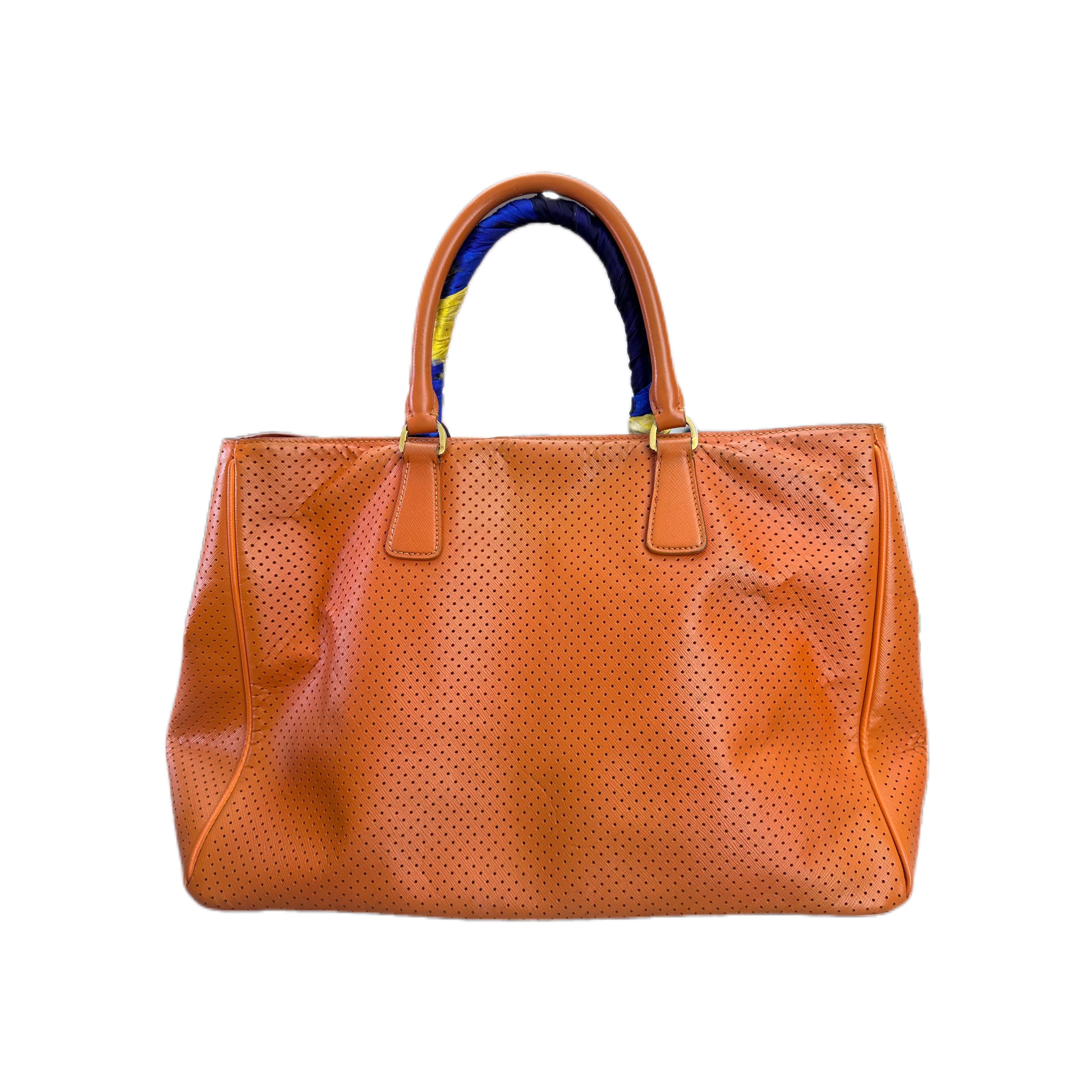 Prada Saffiano Vernice Fori Leather Perforated Tote Bag (Orange)