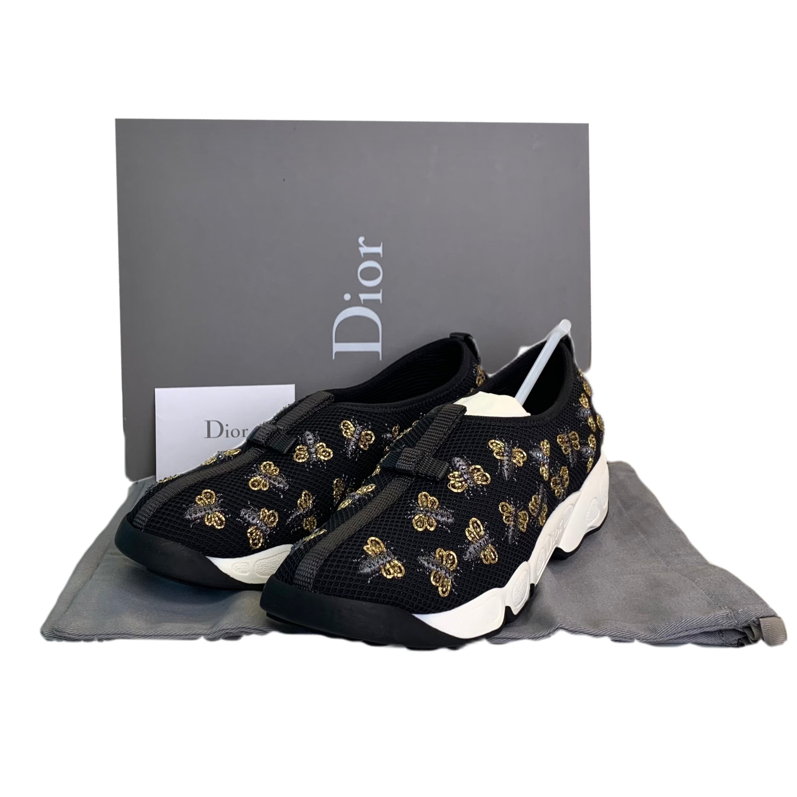 CHRISTIAN DIOR Black Bee Embroidered Sneakers 37.5