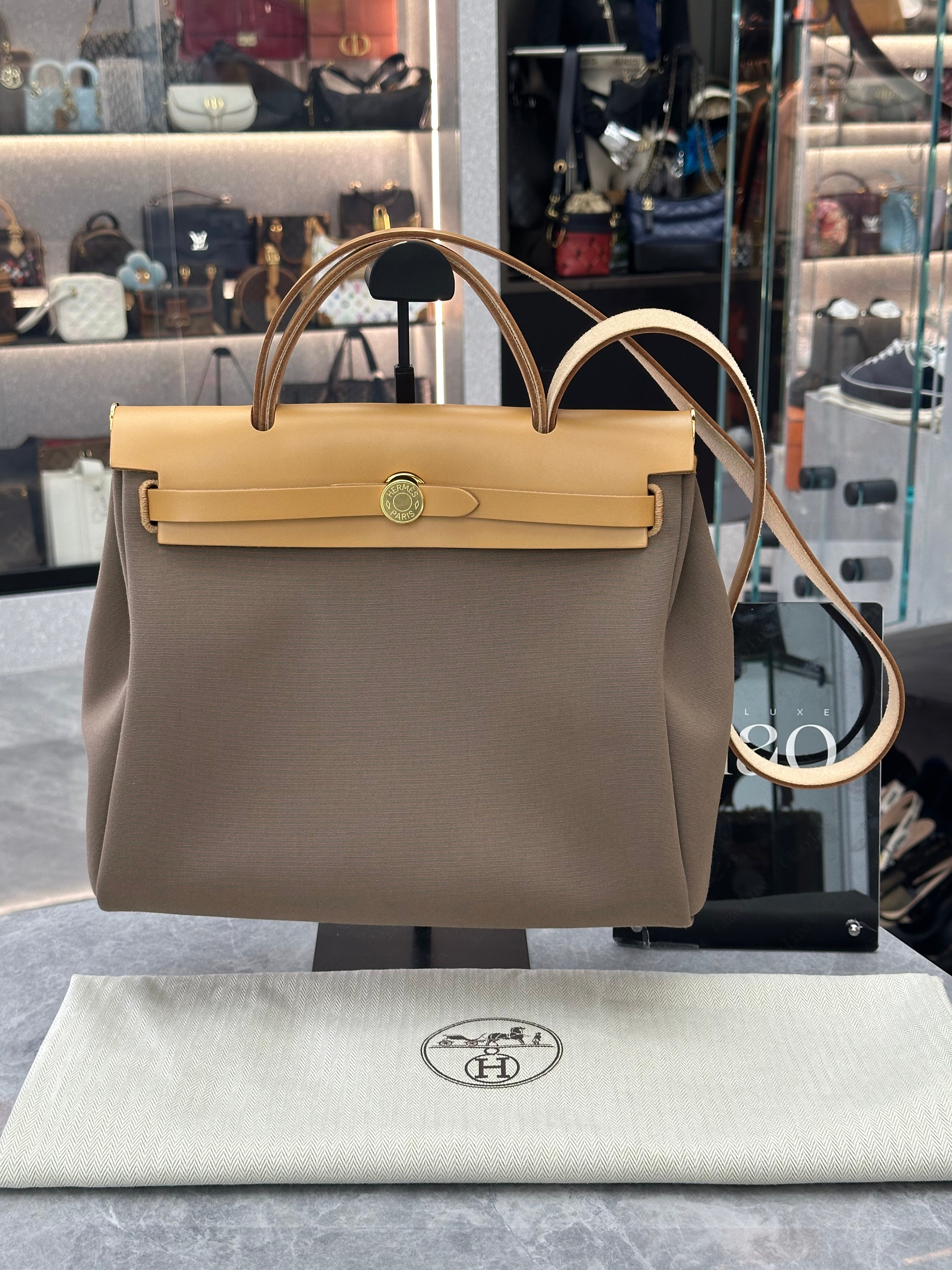 Hermès Elephant Gray with Dune Yellow Herbag Zip 31
