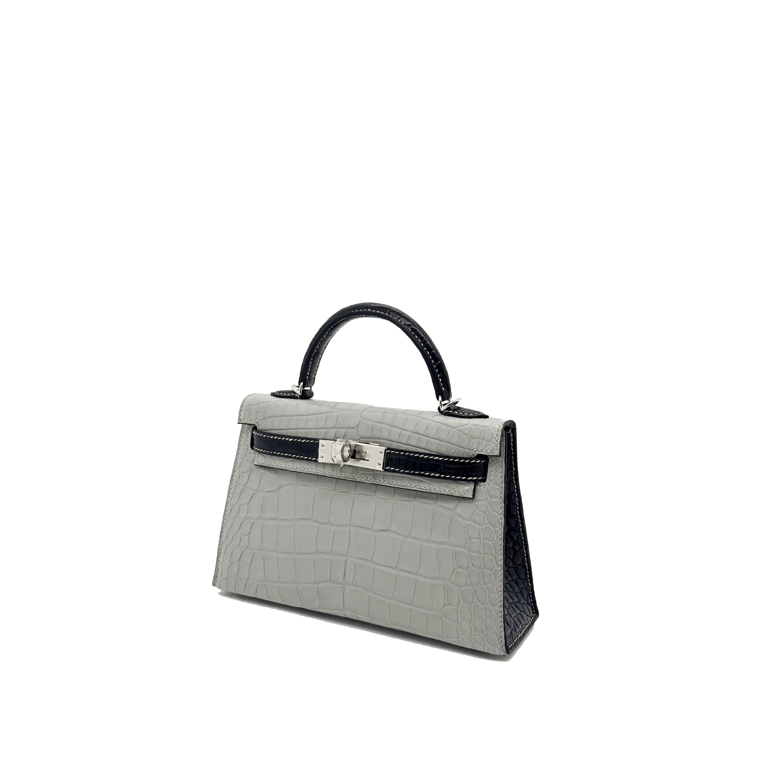 Hermes Mini Kelly Gris Perle Special Order Alligator Stamp B