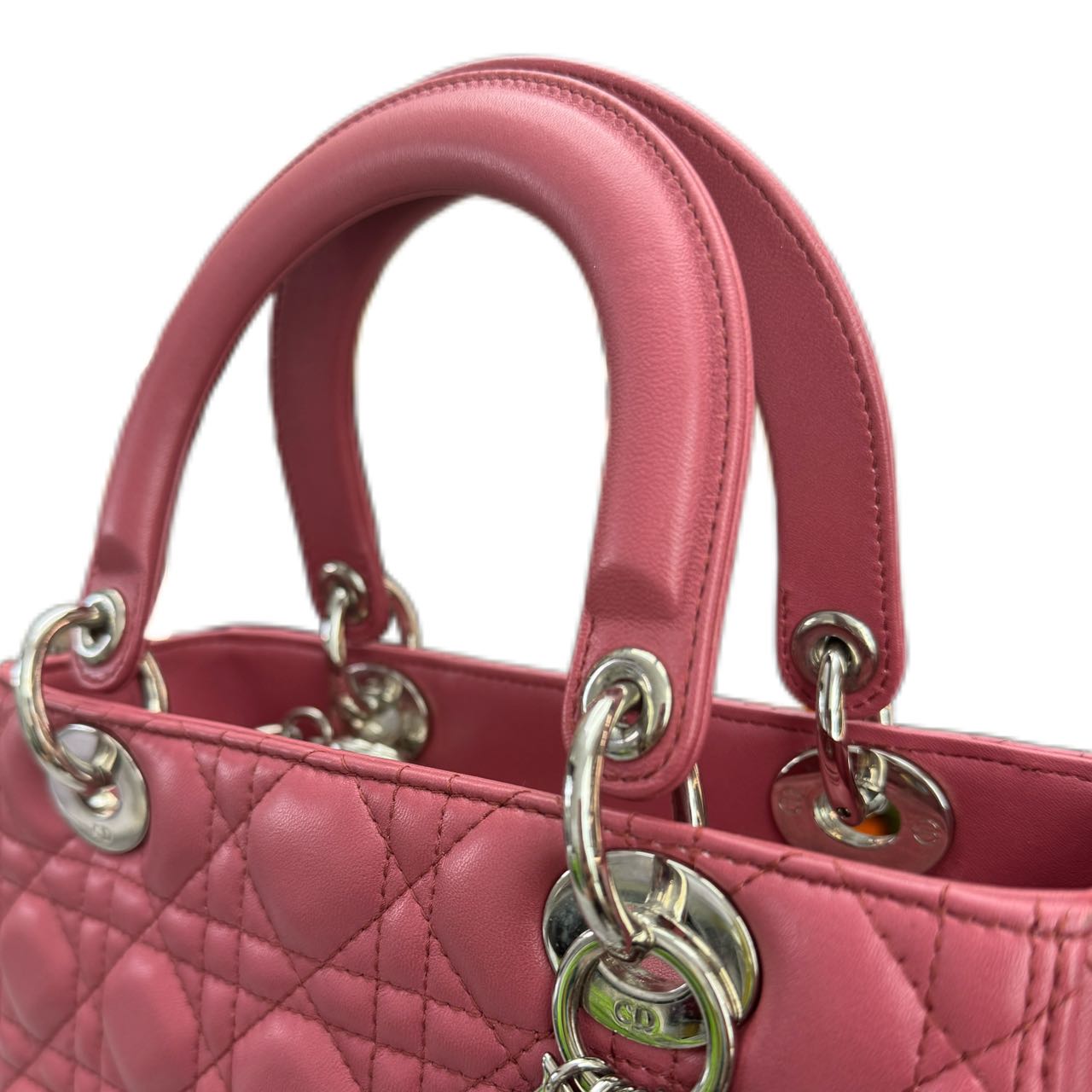 CHRISTIAN DIOR Medium Cannage Lambskin Lady Dior SHW (Pink)