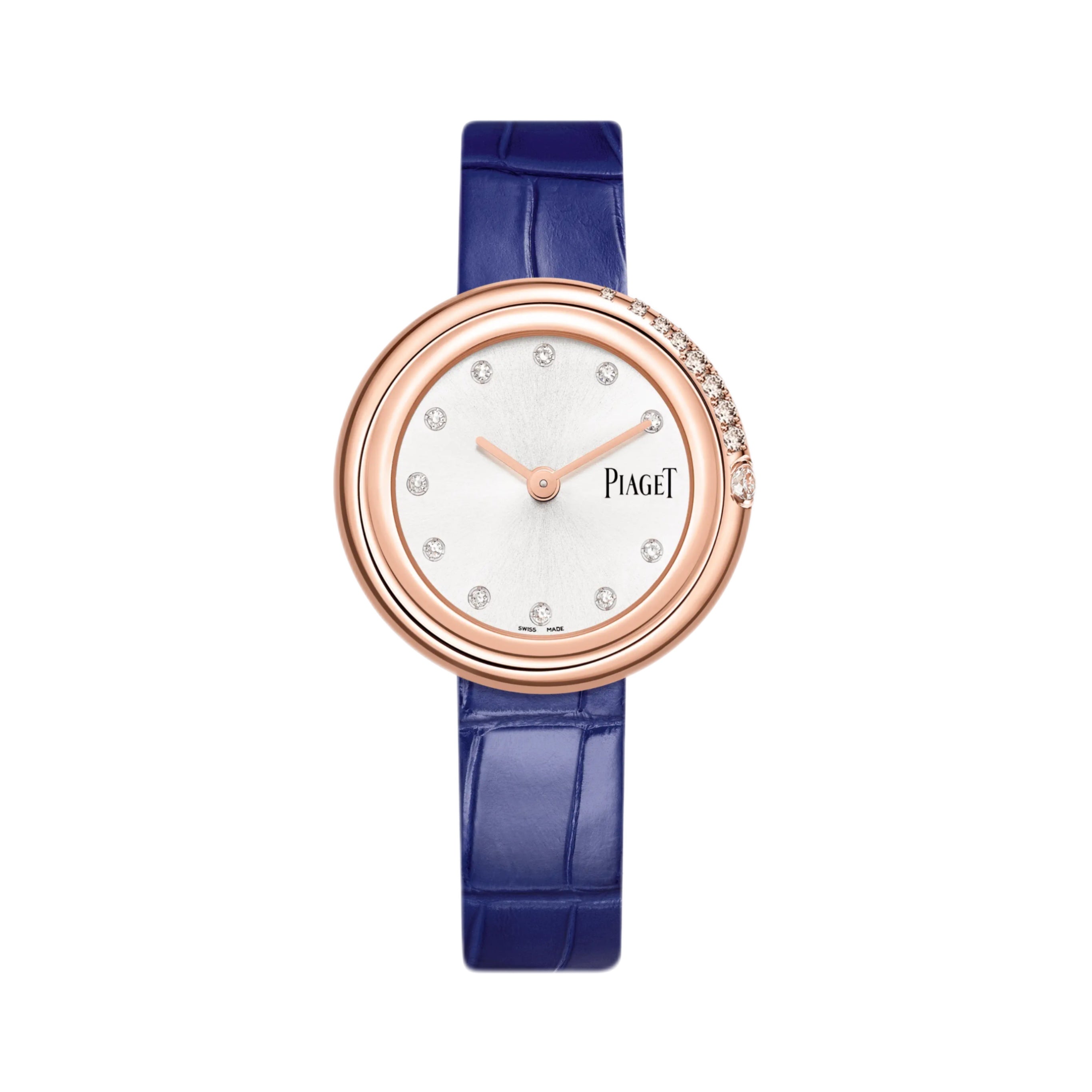 Piaget G0A45072 Possession Watch 34 silvered diamond set dial, blue alligator-skin strap