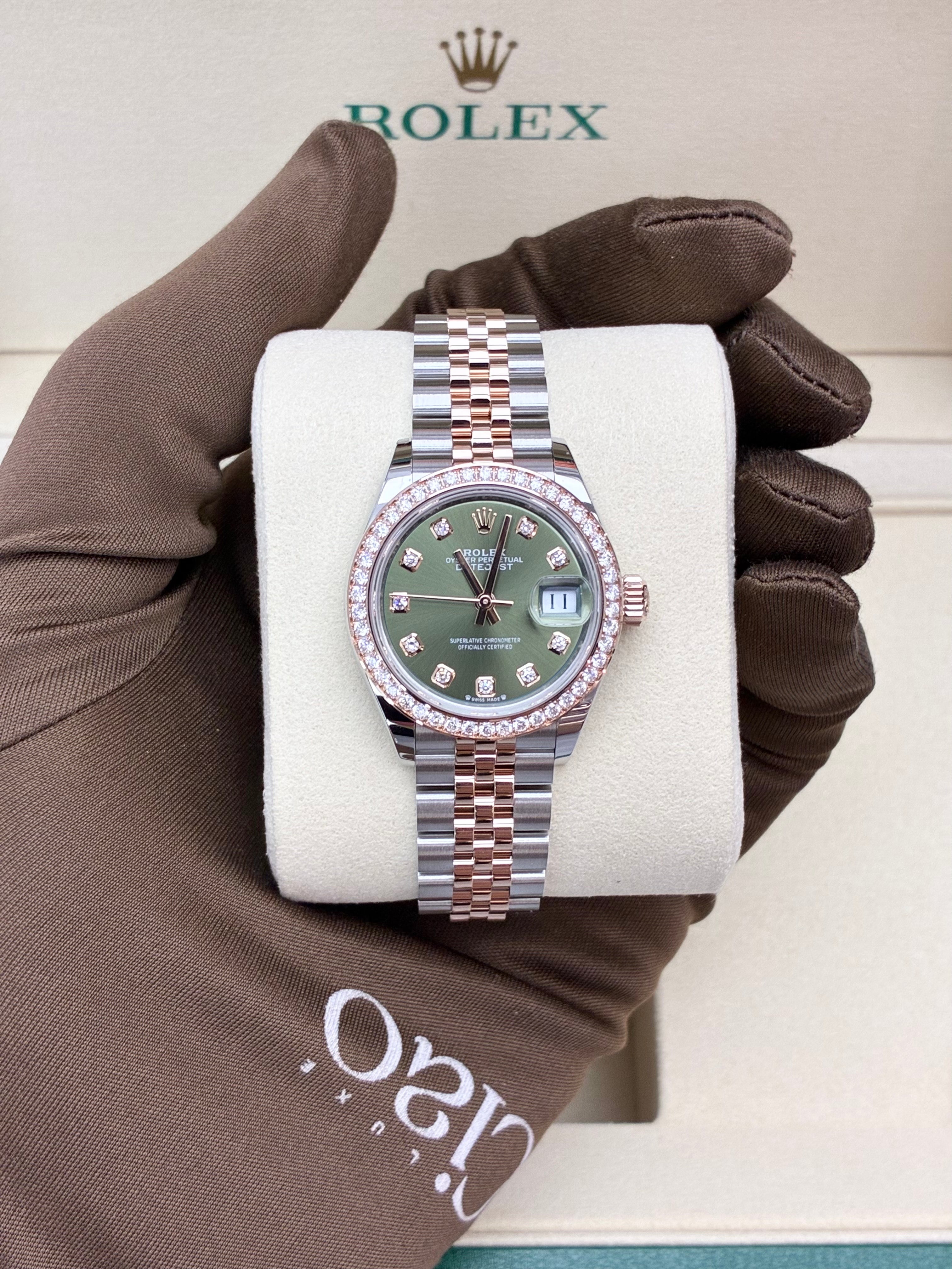 Rolex Lady-Datejust Oyster, 28 mm, Oystersteel, Everose gold and diamonds
