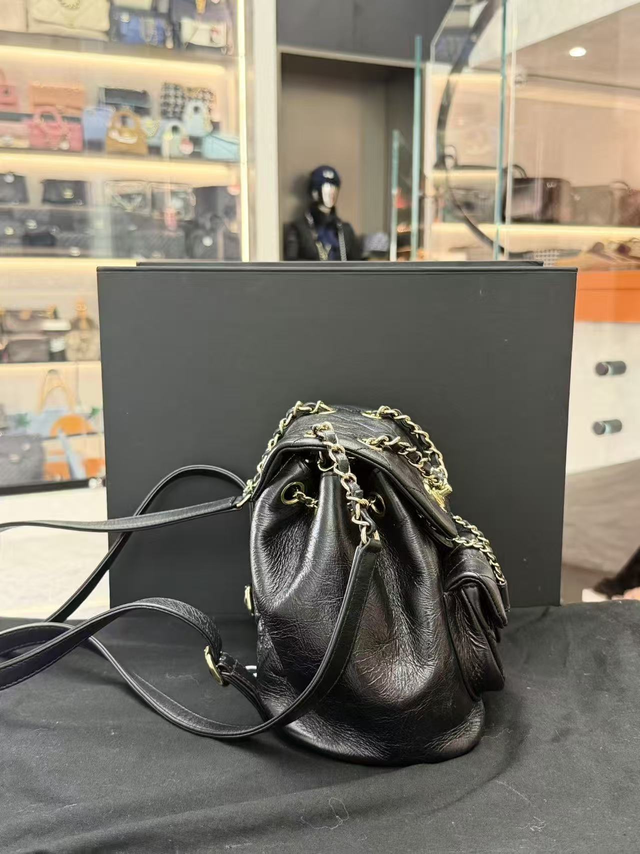 Chanel Duma backpack in black leather with gold-tone hardware