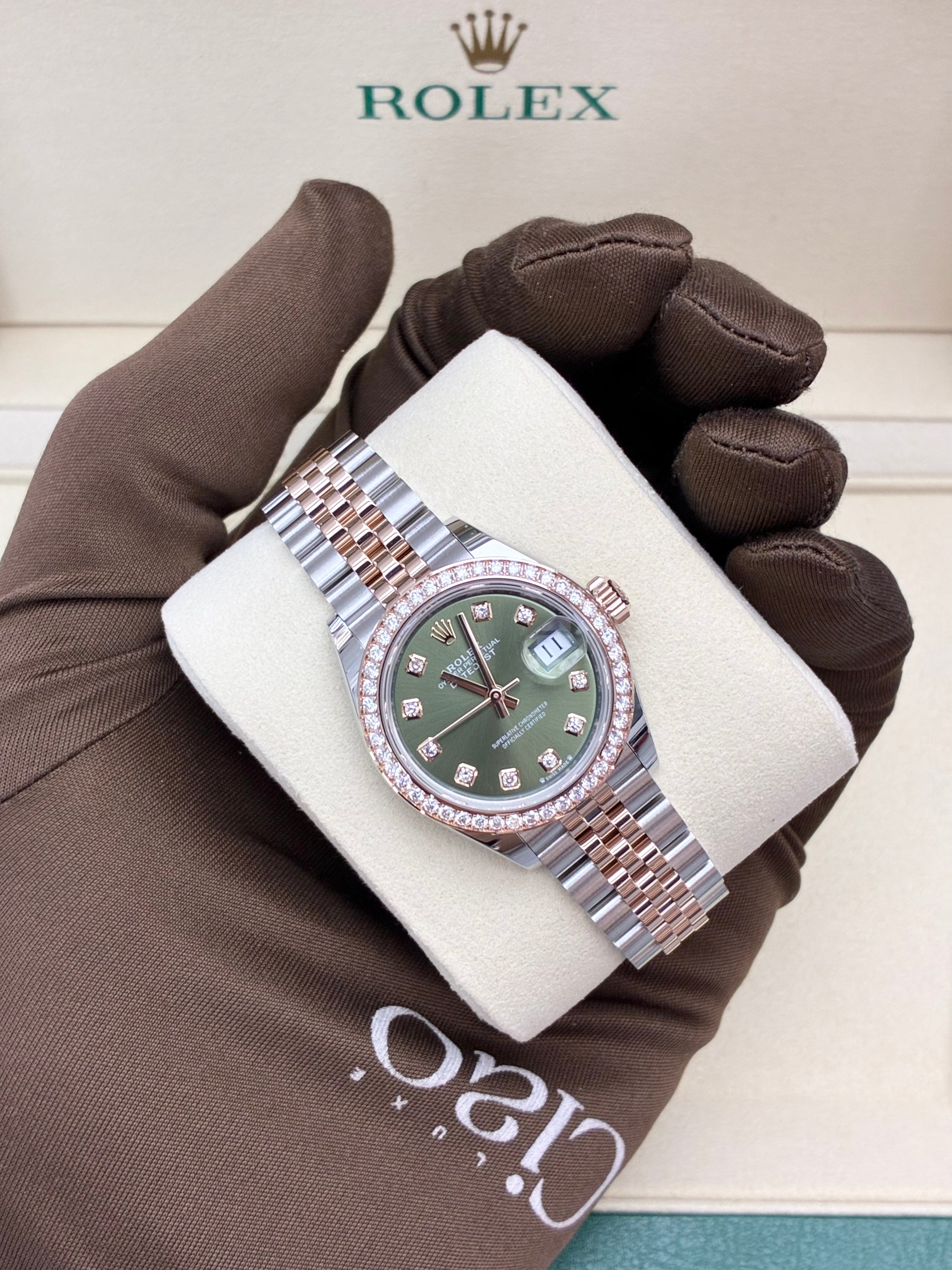 Rolex Lady-Datejust Oyster, 28 mm, Oystersteel, Everose gold and diamonds
