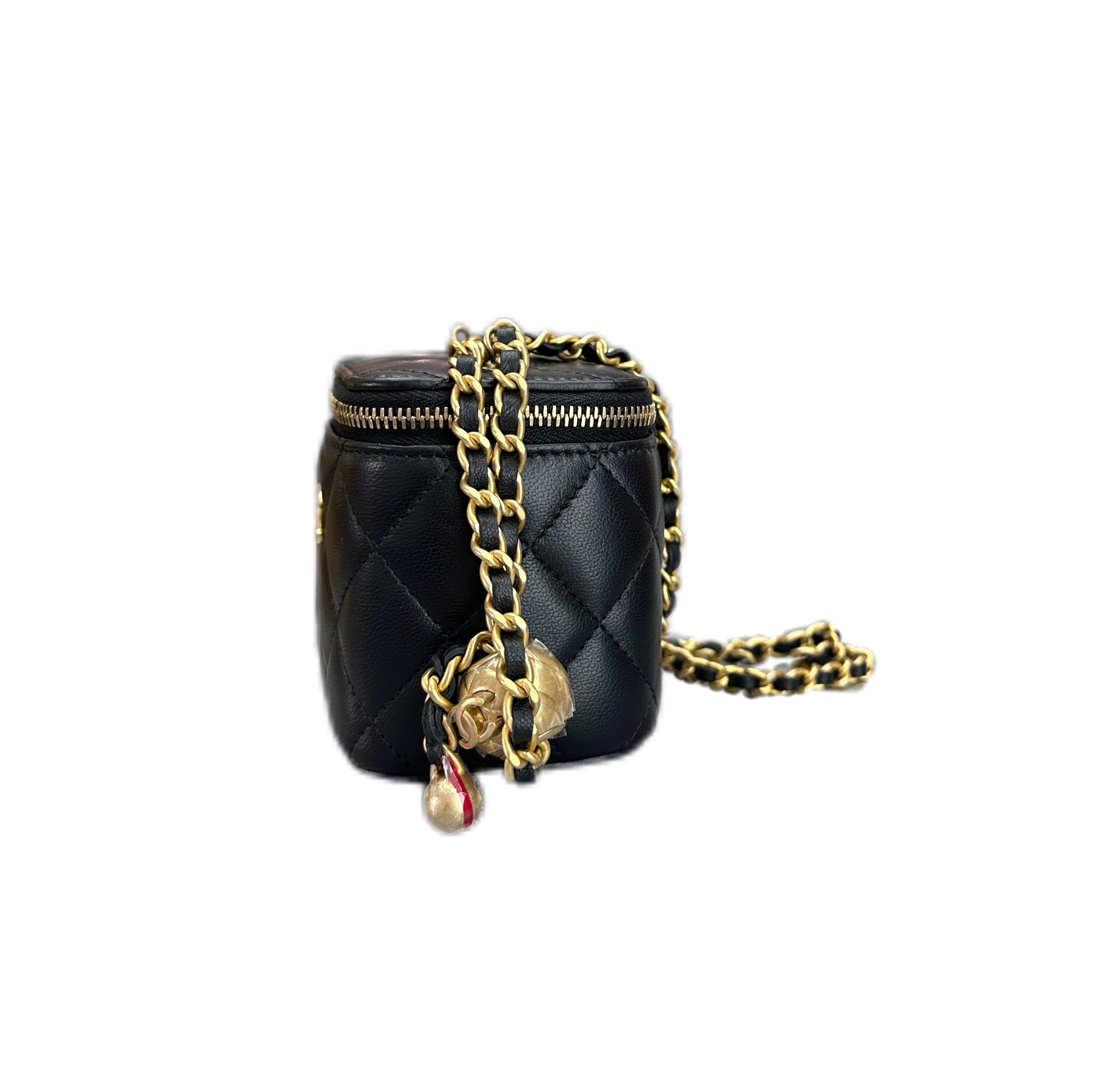 CHANEL MINI Vanity Case with Pearl Crush Clutch with Chain （Black Lambskin）