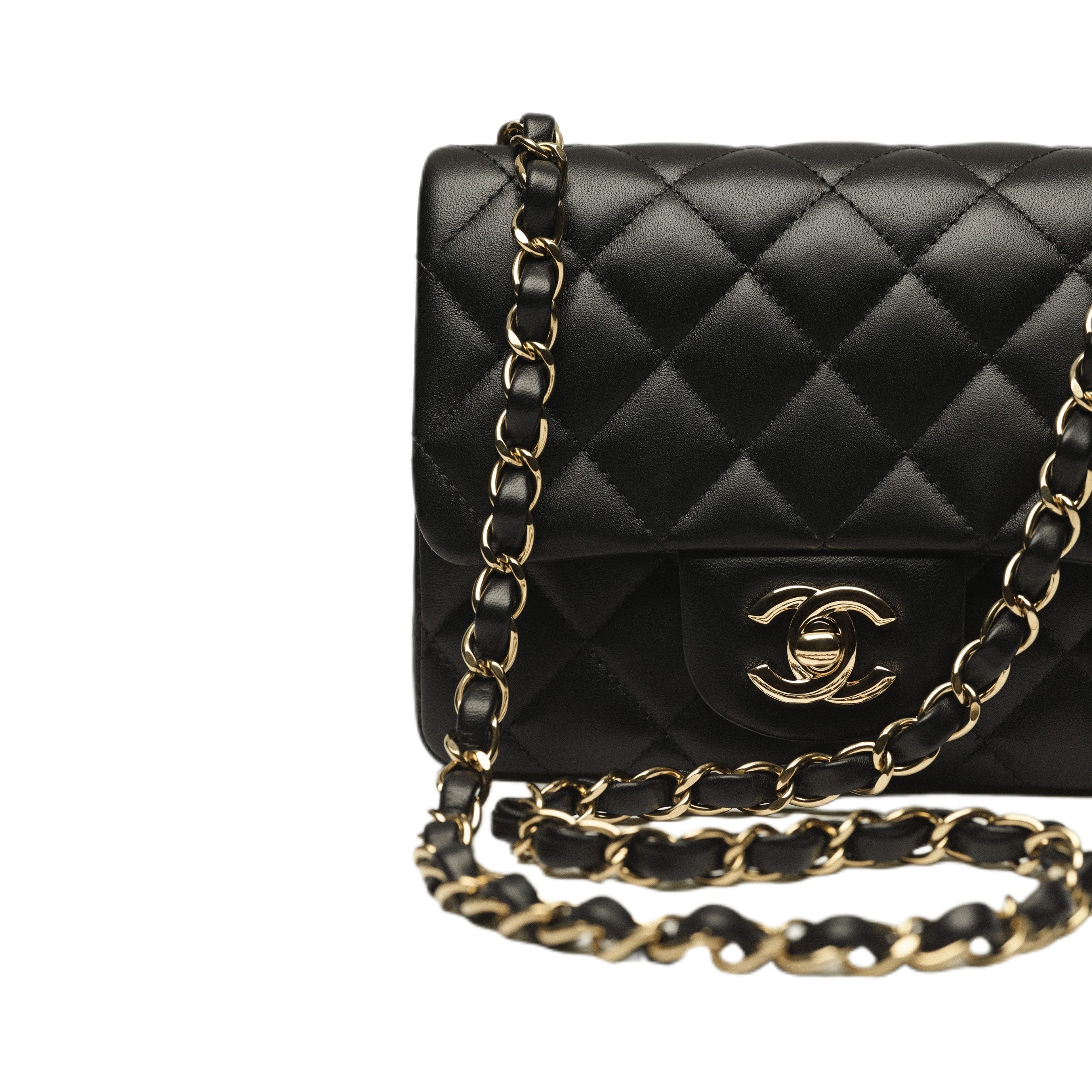 CHANEL Mini Flap Bag in Shiny Lambskin, Gold-Tone Metal Black