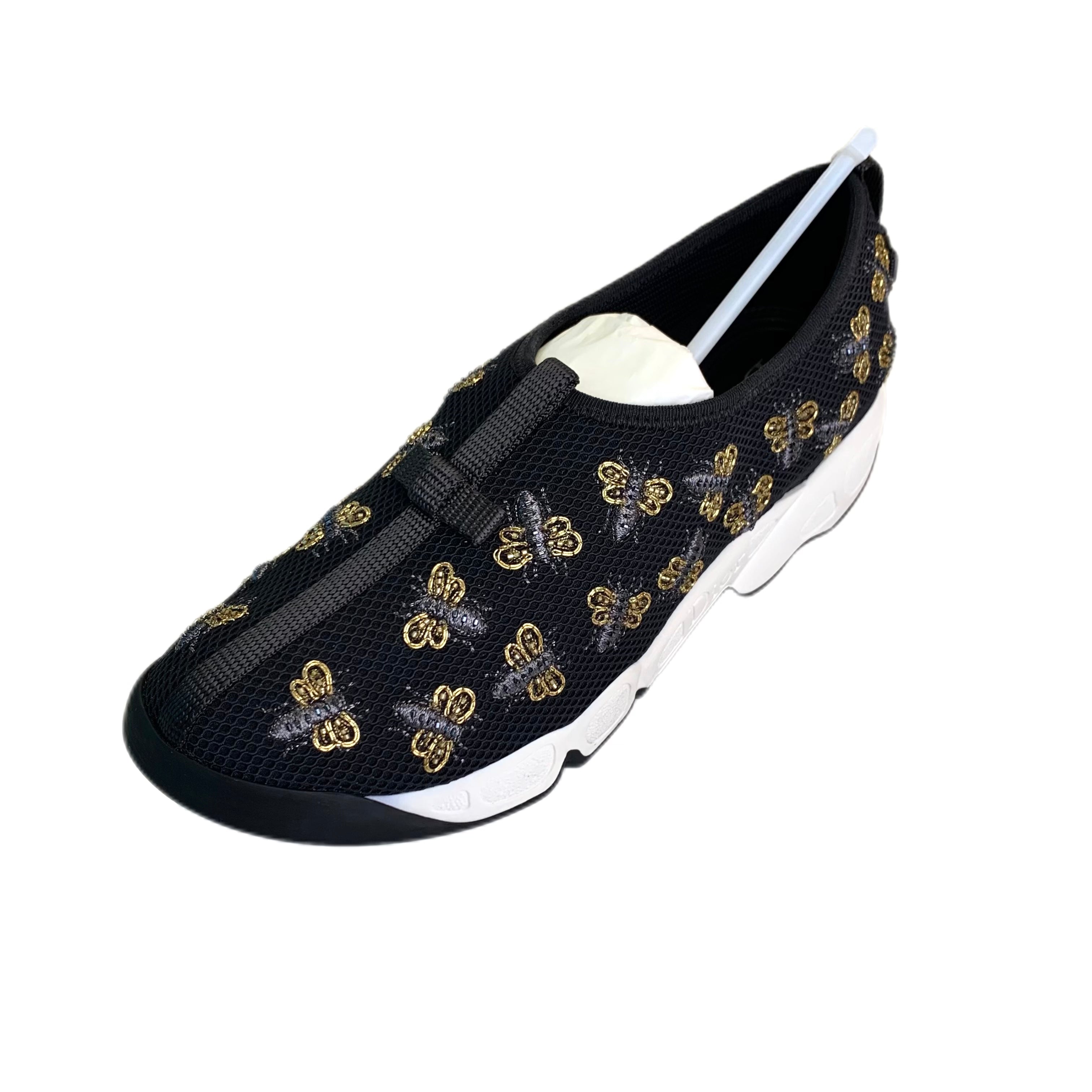 CHRISTIAN DIOR Black Bee Embroidered Sneakers 37.5