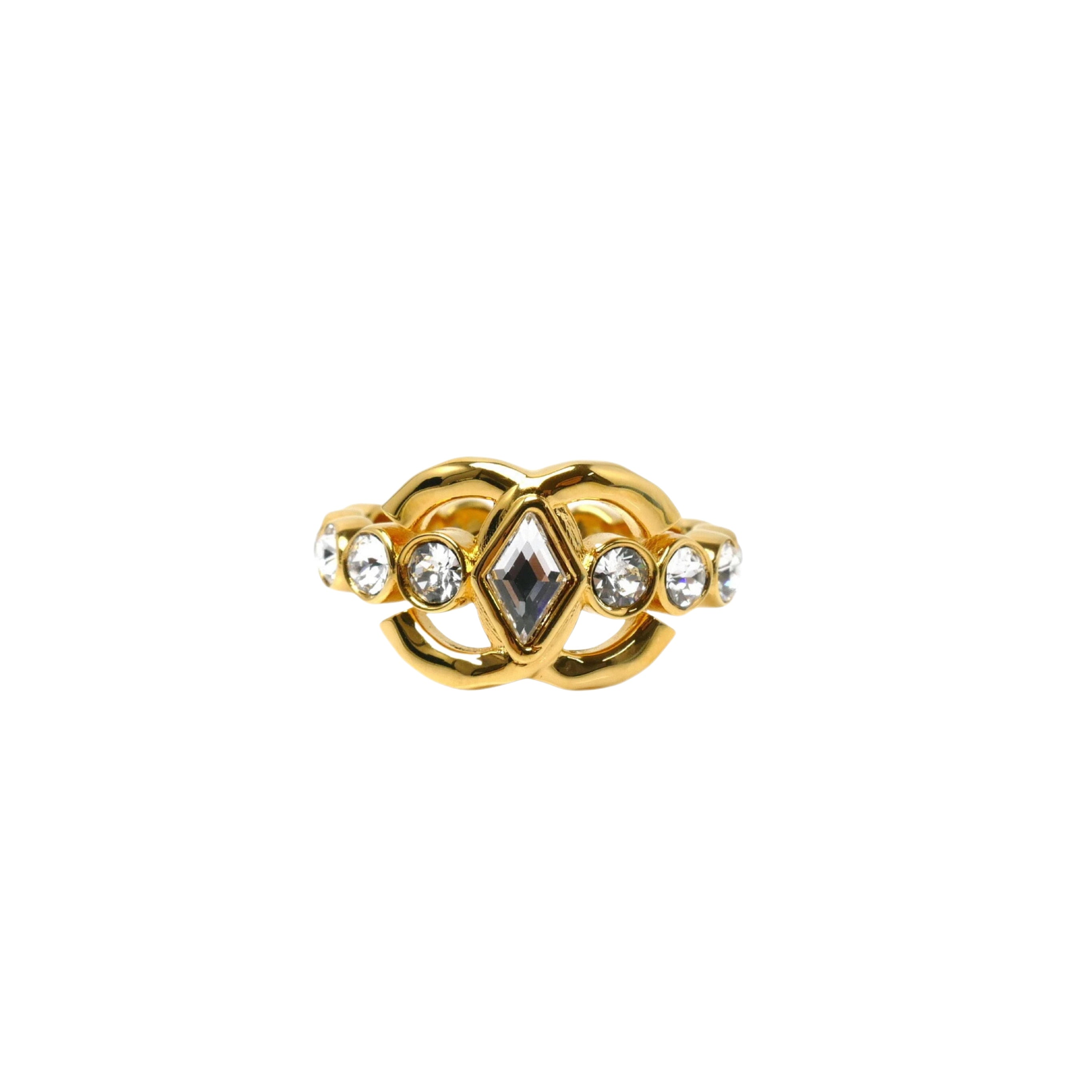 CHANEL 23C Gold and Crystal Ring