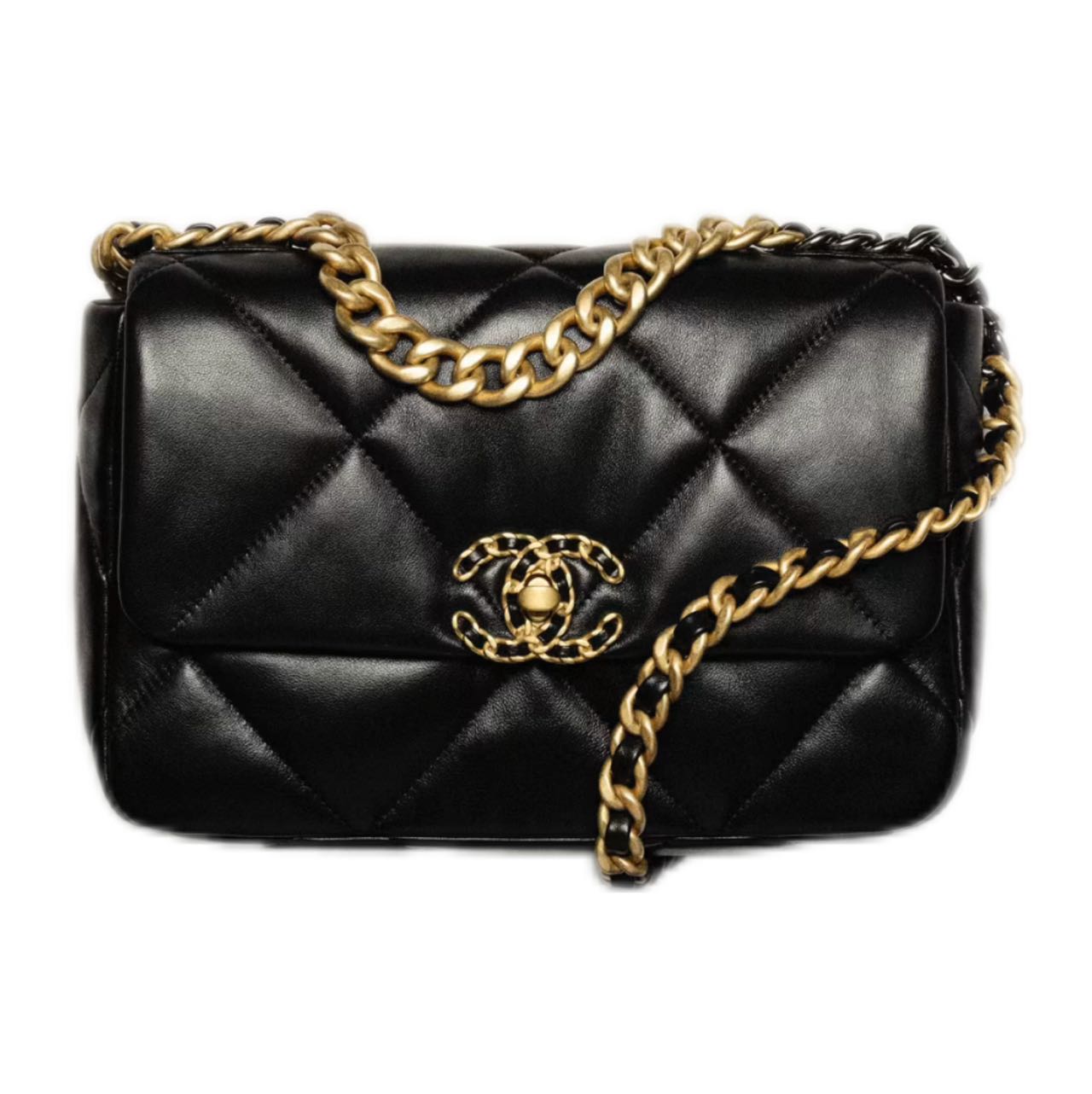 CHANEL 19 handbag goatskin material in GHW black