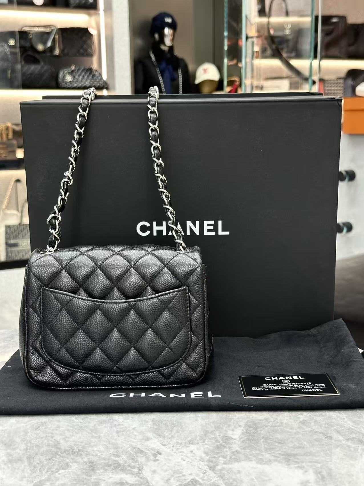 Chanel Classic Flap shoulder bag in quilted black caviar leather with silver-tone hardware