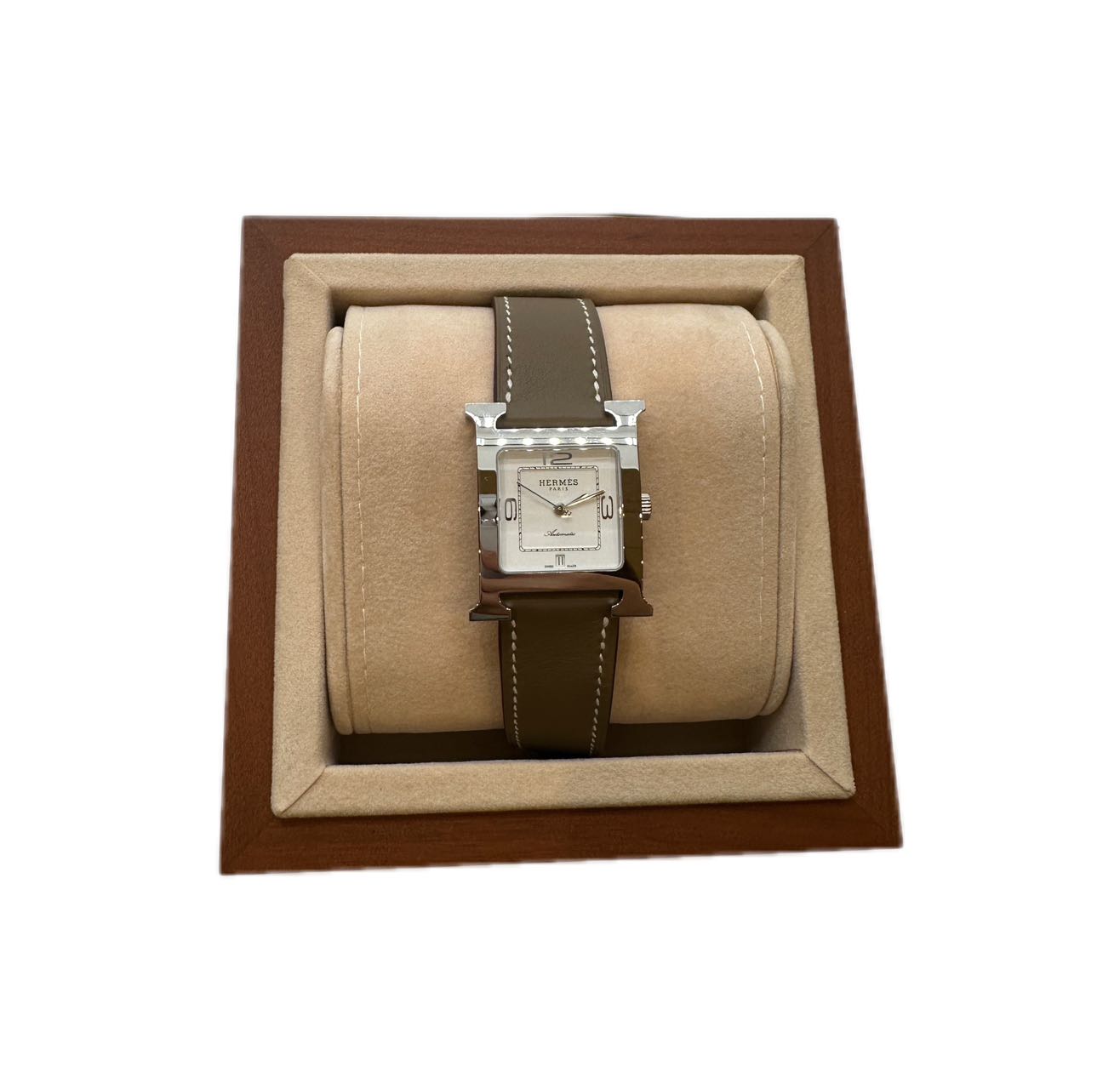 HERMÈS W049151WW00 Heure H Automatique watch Medium 30, Steel Case, Bright white dial, Étoupe