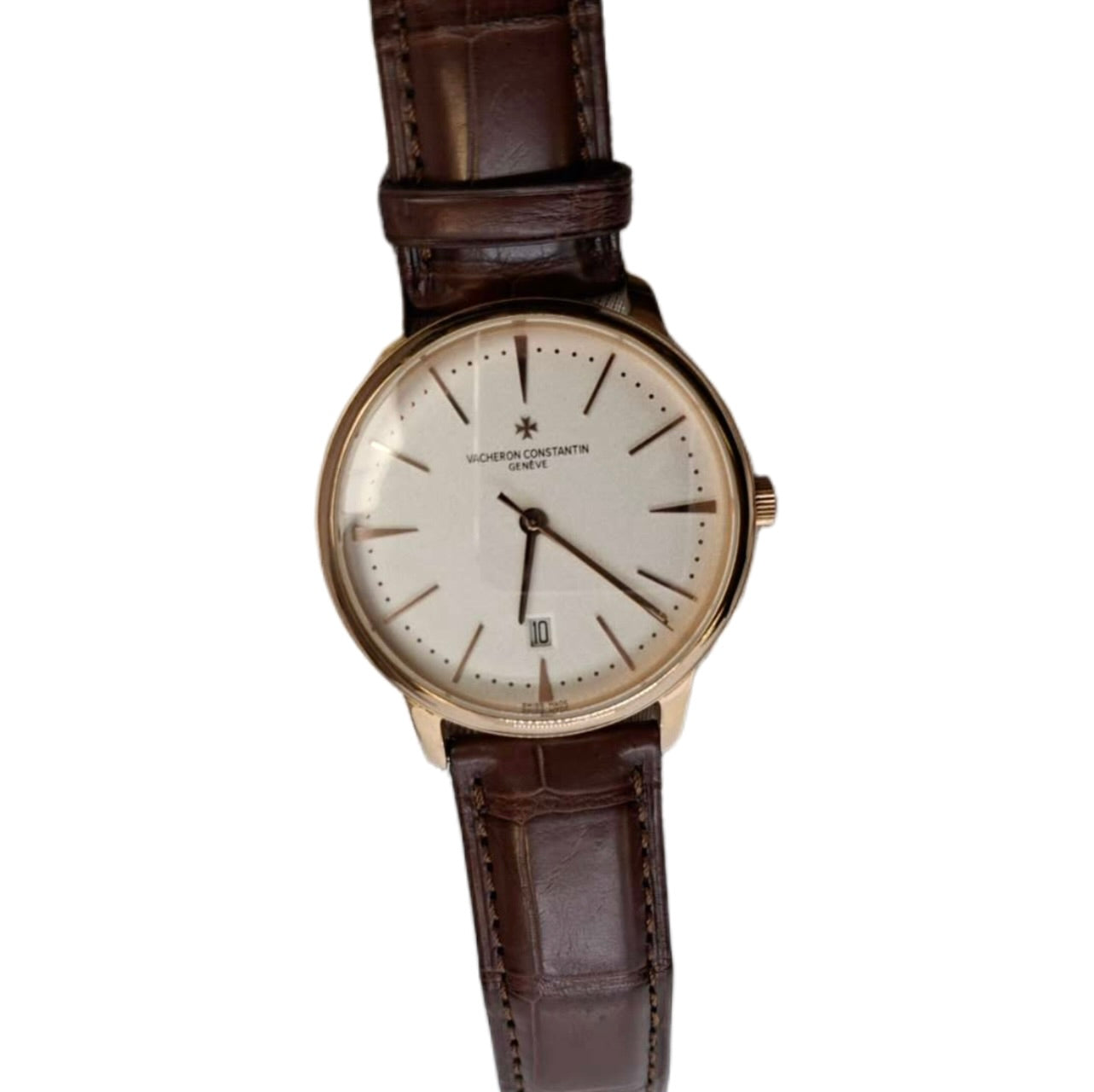 VACHERON CONSTANTIN 85180/000R-9248 Patrimony 40 Pink Gold, Silver-toned opaline dial, Brown Alligator leather strap