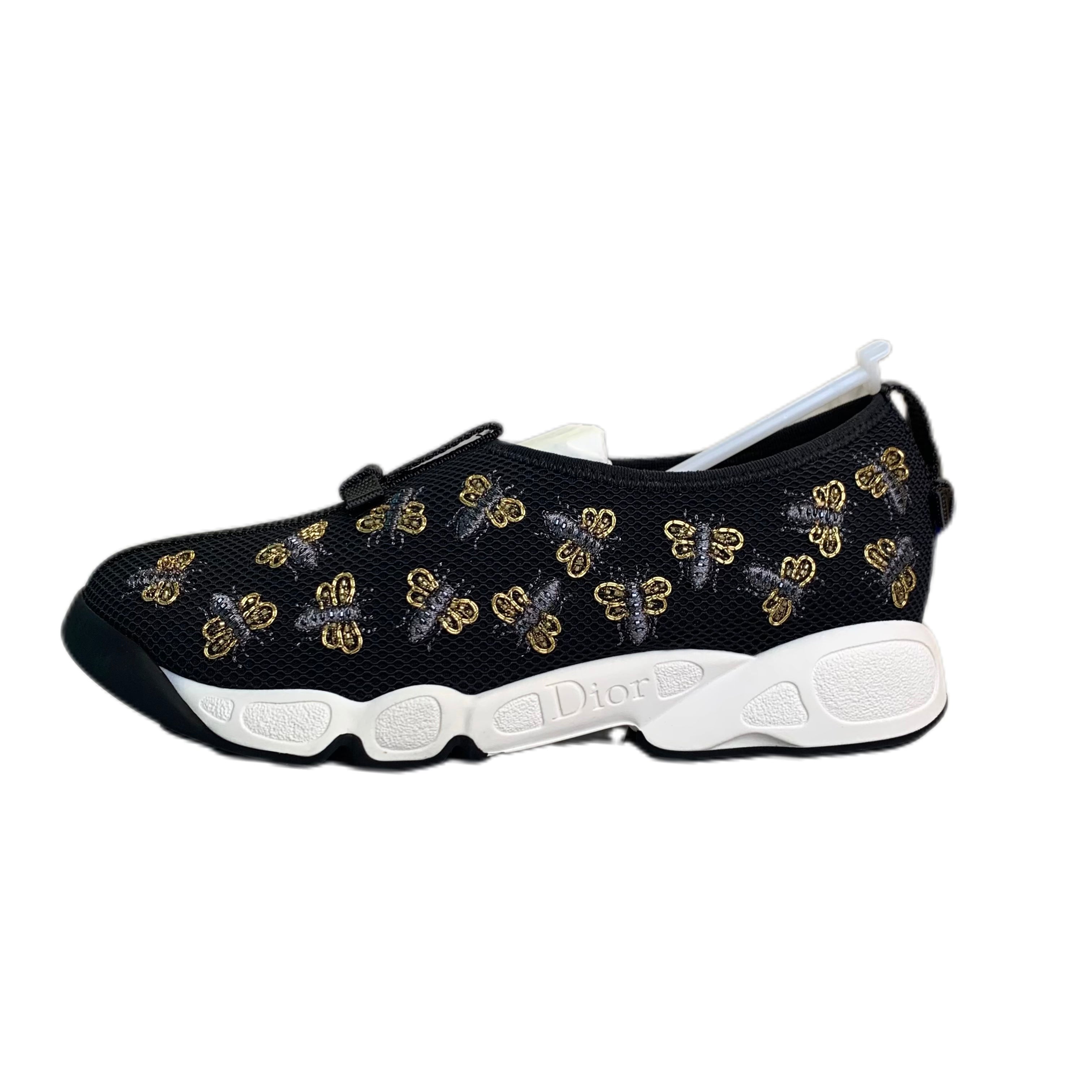 CHRISTIAN DIOR Black Bee Embroidered Sneakers 37.5