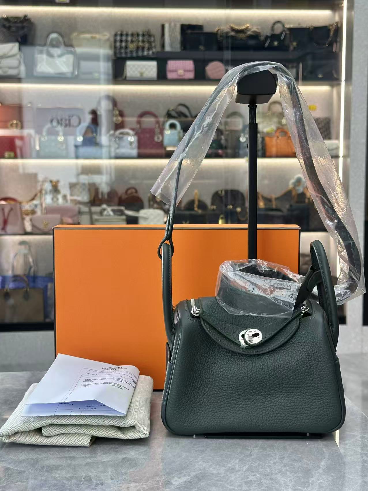 Hermes Mini Lindy Bag In Dark Green K Stamp PHW