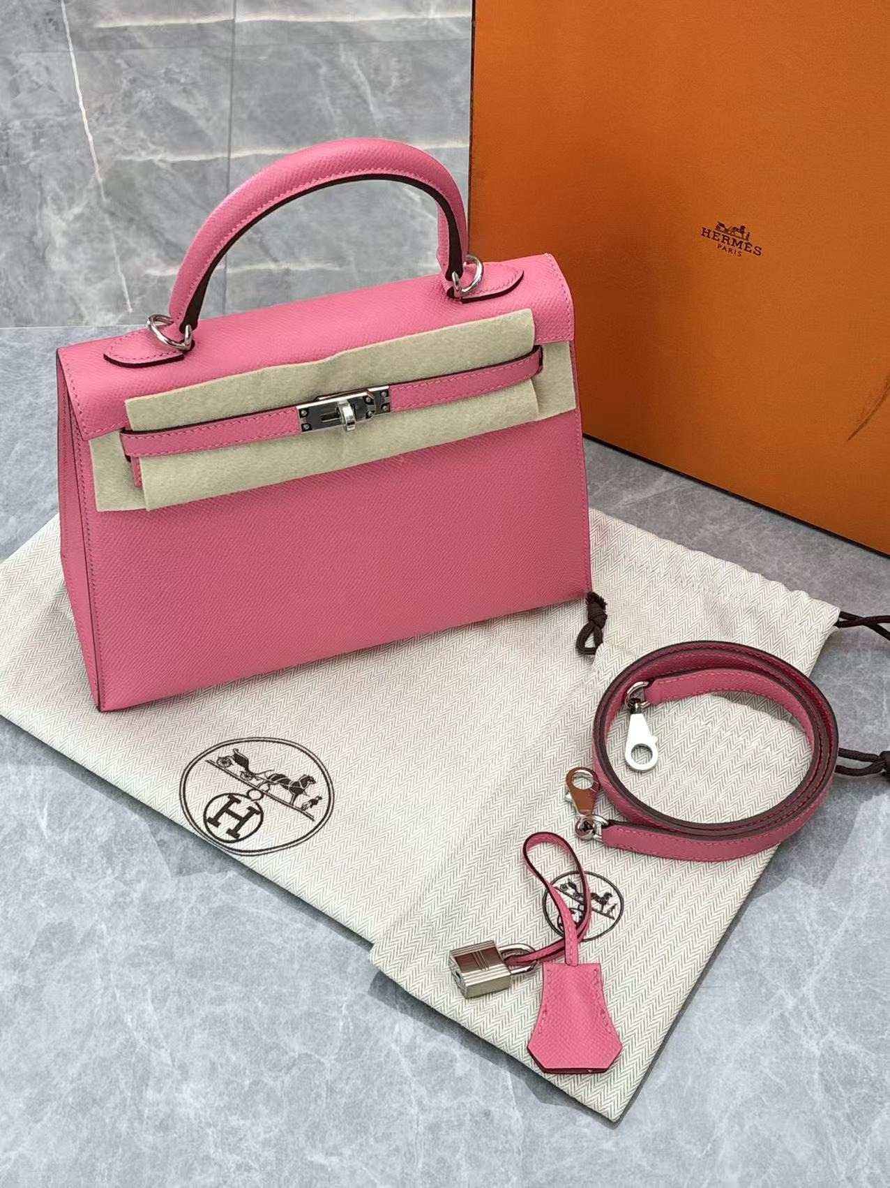 Hermes Kelly 25 Epsom 8W Rose Azalee B Stamp