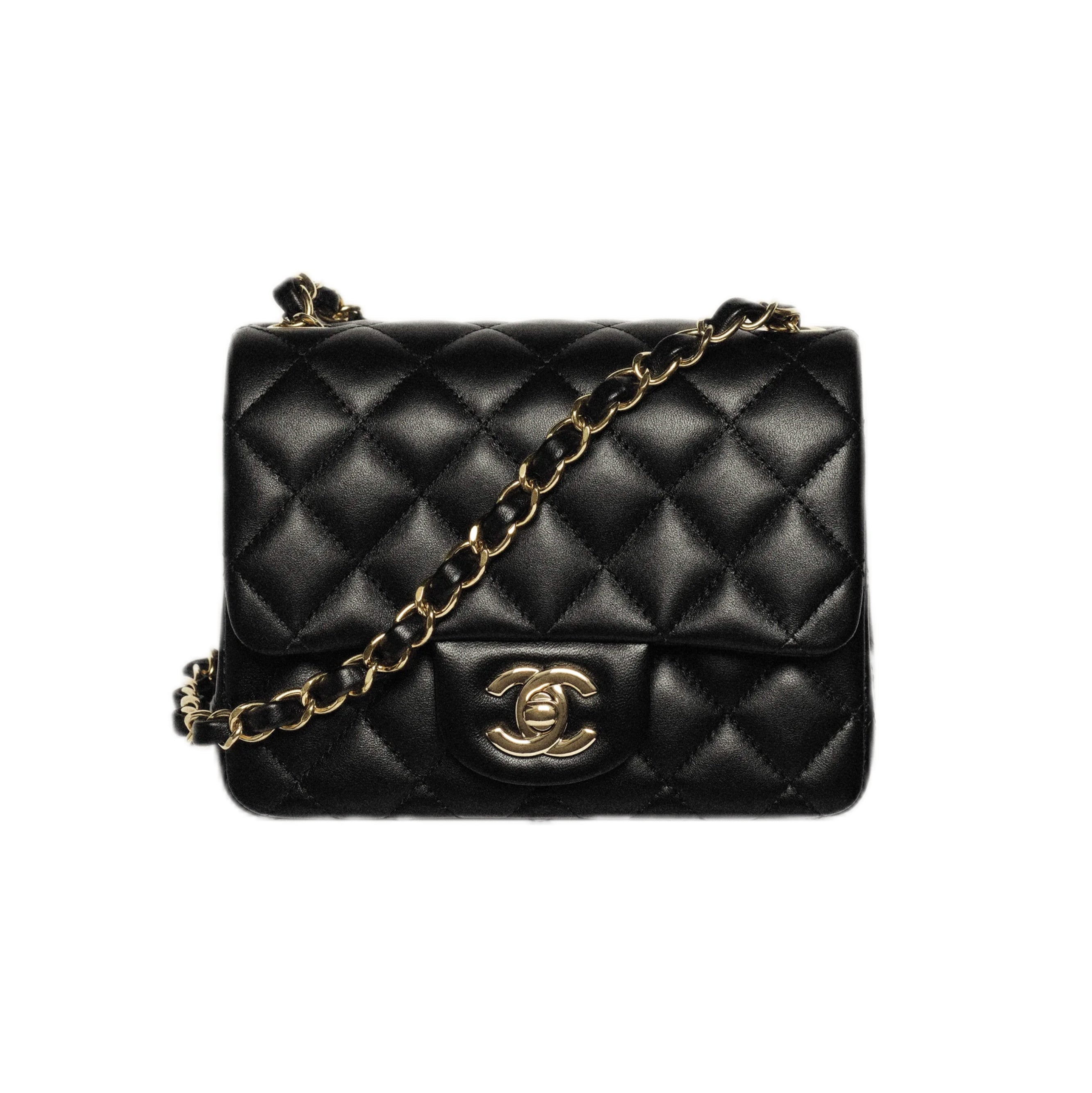 CHANEL Mini Flap Bag in Shiny Lambskin, Gold-Tone Metal Black