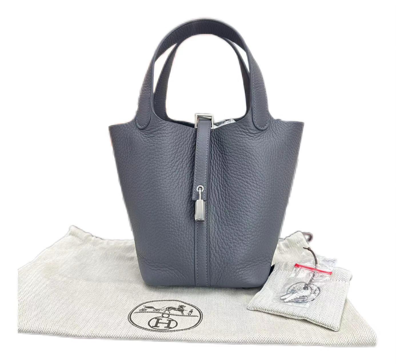 HERMÈS PICOTIN 18 Taurillon Clemence Leather SHW Gris Misty(Grey) B stamp   ) STAMP