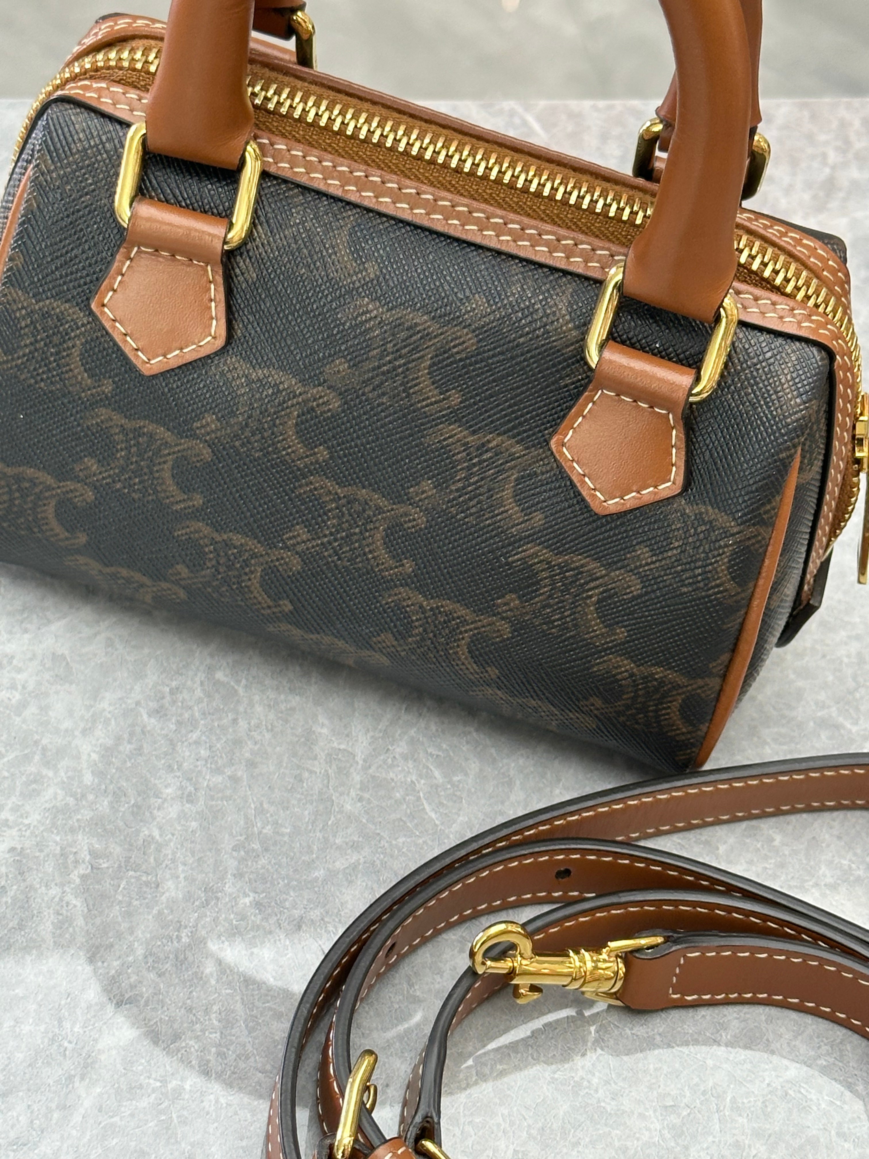 Celine Mini Boston Bag in Triomphe Canvas