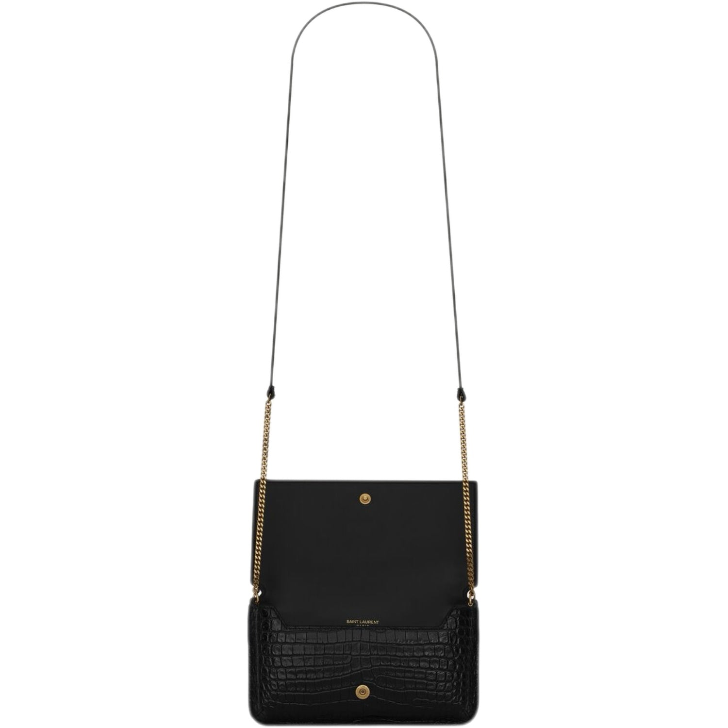 YSL Cassandre Phone Holder in Shiny Crocodile-Embossed Leather (Black)