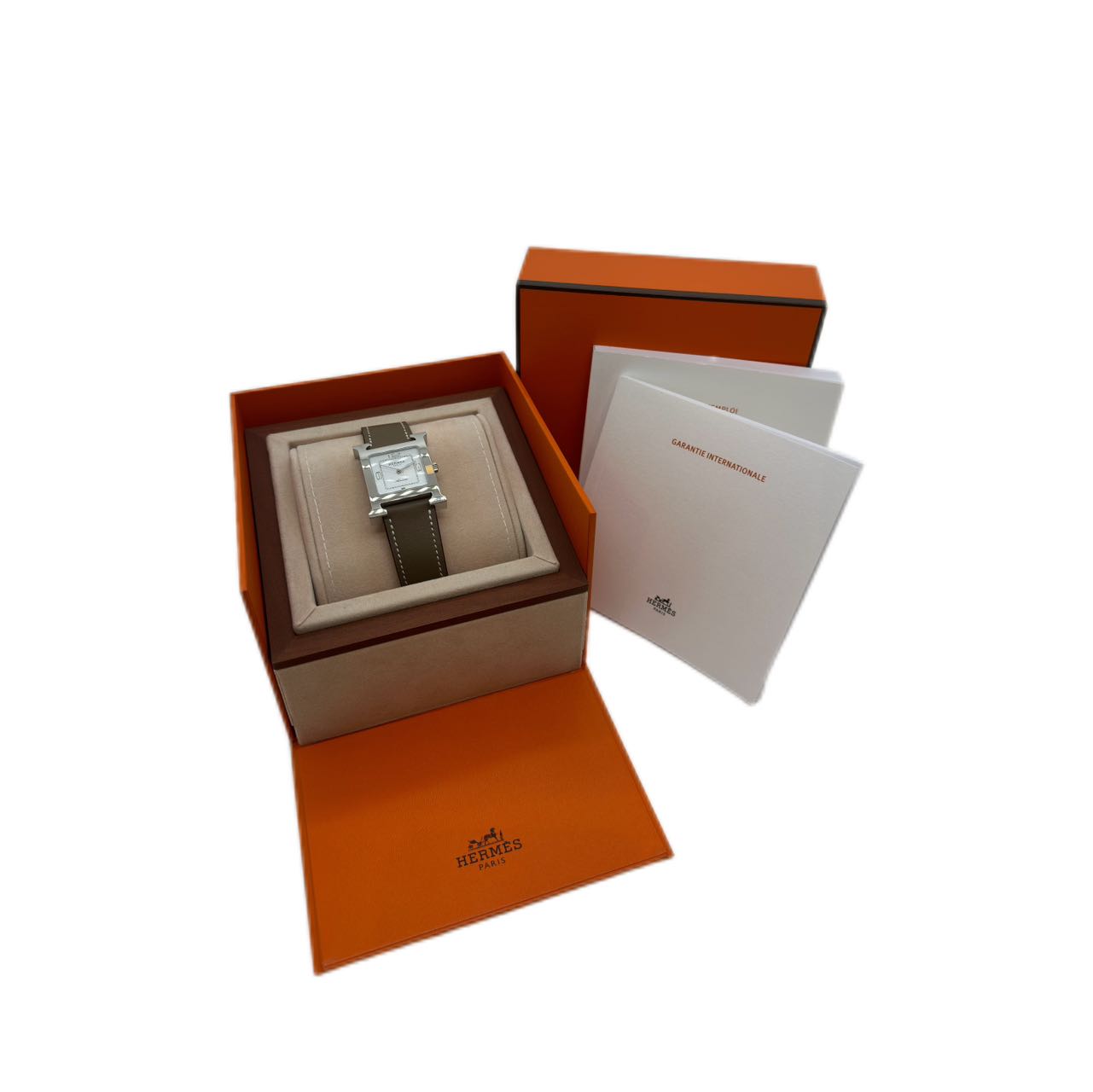 HERMÈS W049151WW00 Heure H Automatique watch Medium 30, Steel Case, Bright white dial, Étoupe