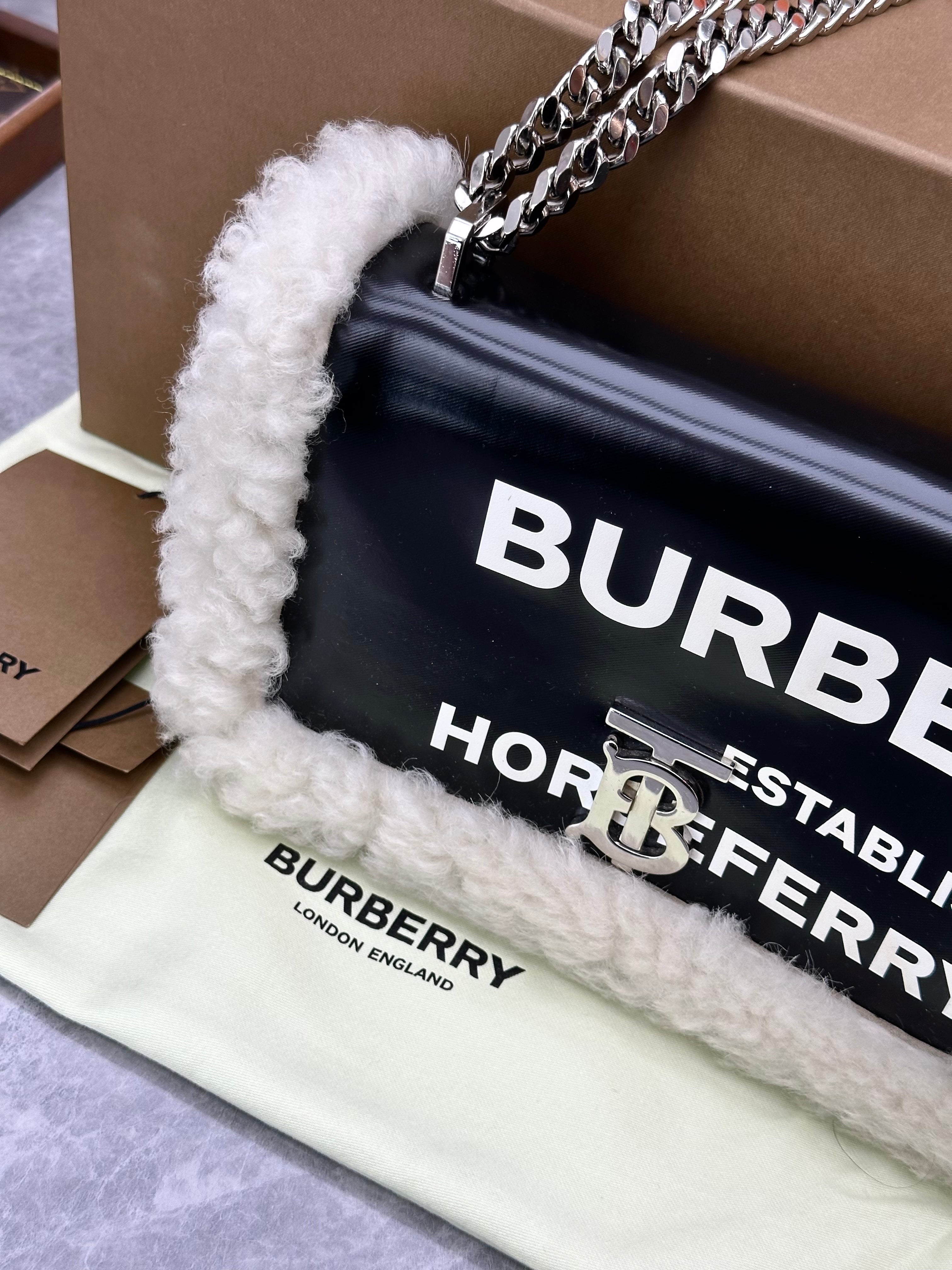 Burberry Black/White Leather and Fox Fur Small Lola Shoulder Bag