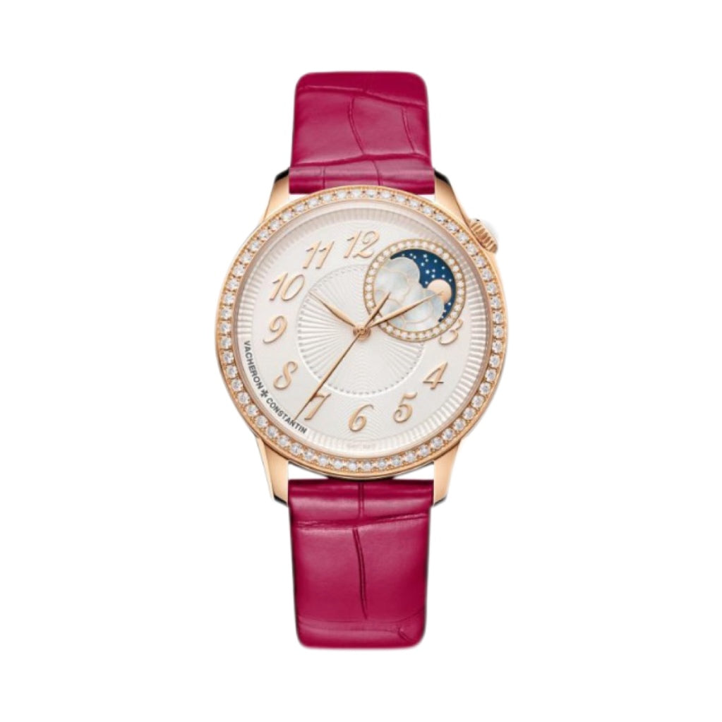 VACHERON CONSTANTIN 8005F/000R-B498 Égérie moon phase 37 Pink Gold, Opaline Silvered Dial with Diamond, Rouge Alligator leather strap