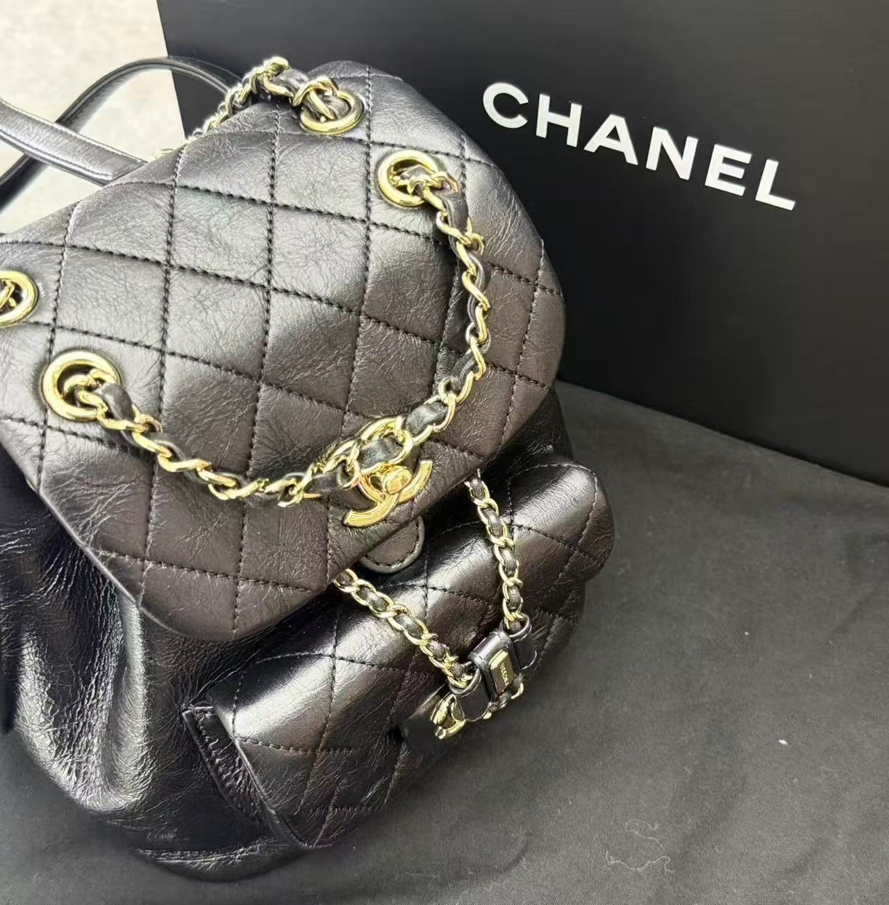 Chanel Duma backpack in black leather with gold-tone hardware