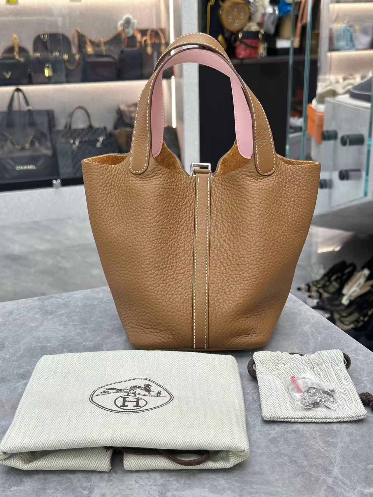Hermès Picotin 18 Lock Bag Gold & Rose Sakura PHW W Stamp