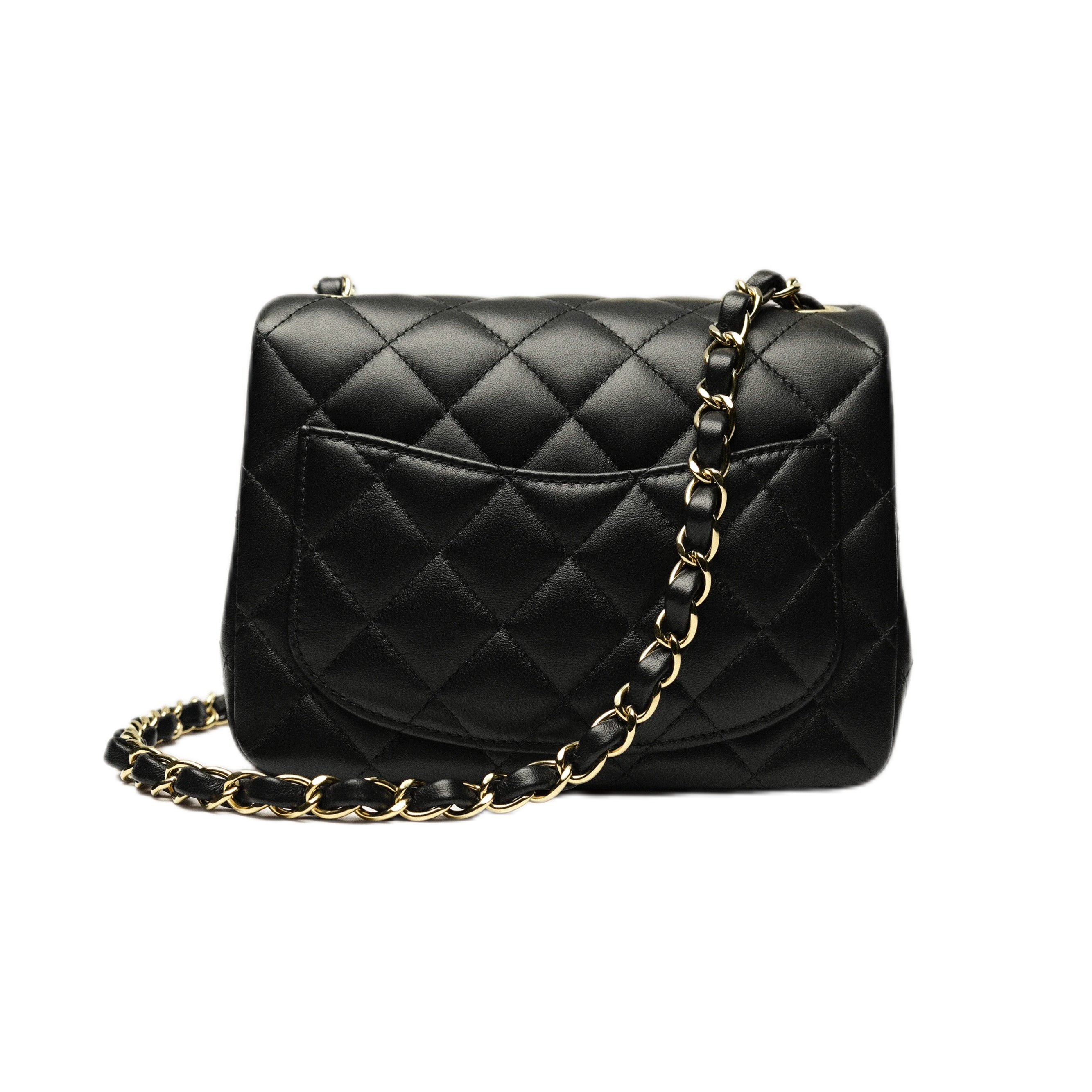 CHANEL Mini Flap Bag in Shiny Lambskin, Gold-Tone Metal Black